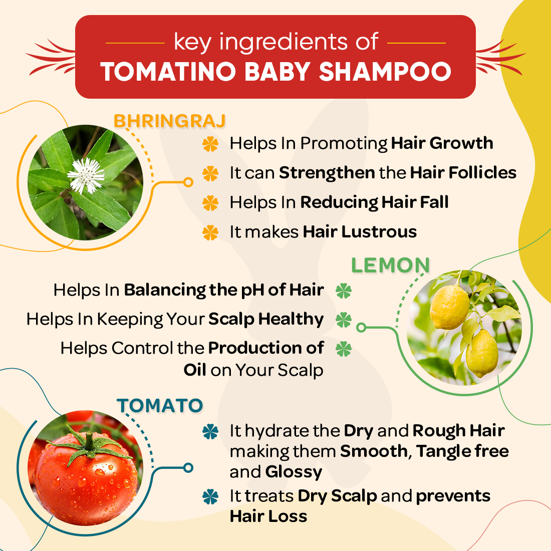 BabyOrgano Tomatino Baby Shampoo 200ml | Tear-Free Formula | Contains Tomato seeds, Lemon & Bhringraj | 100% Ayurvedic, Absolutely Safe & Natural for new born babies | FDCA approved