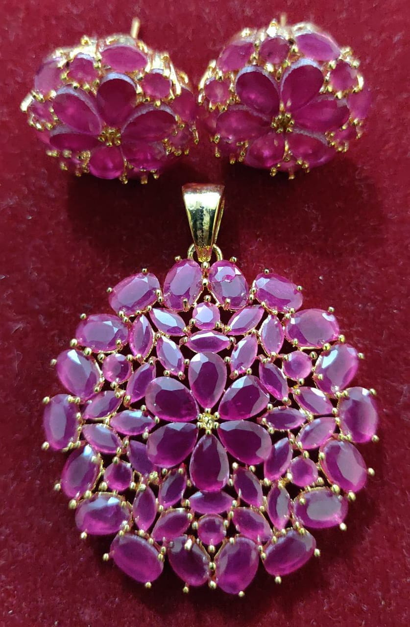 Pendant & Earring Set (artificial pink earring jewellery)(hot pink)