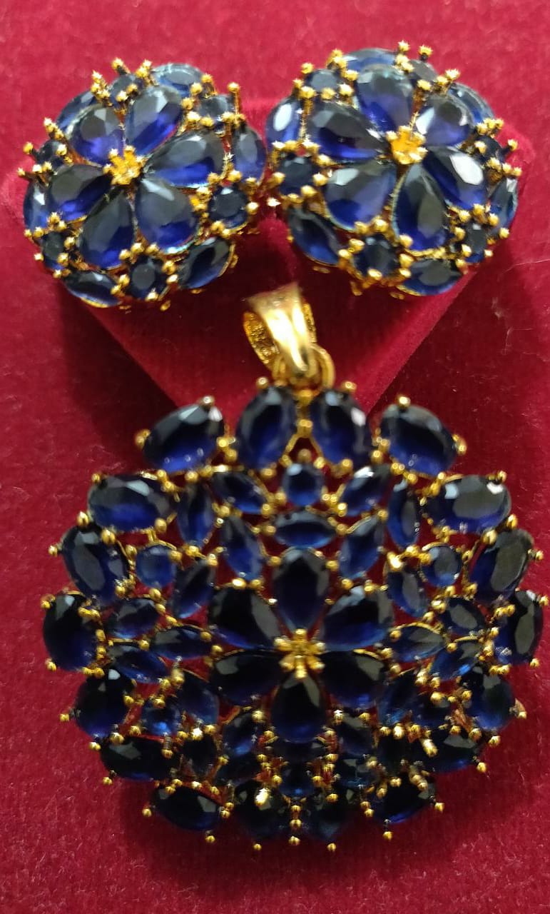 Pendant & Earring Set (artificial midnight blue earring jewellery)(midnight blue)