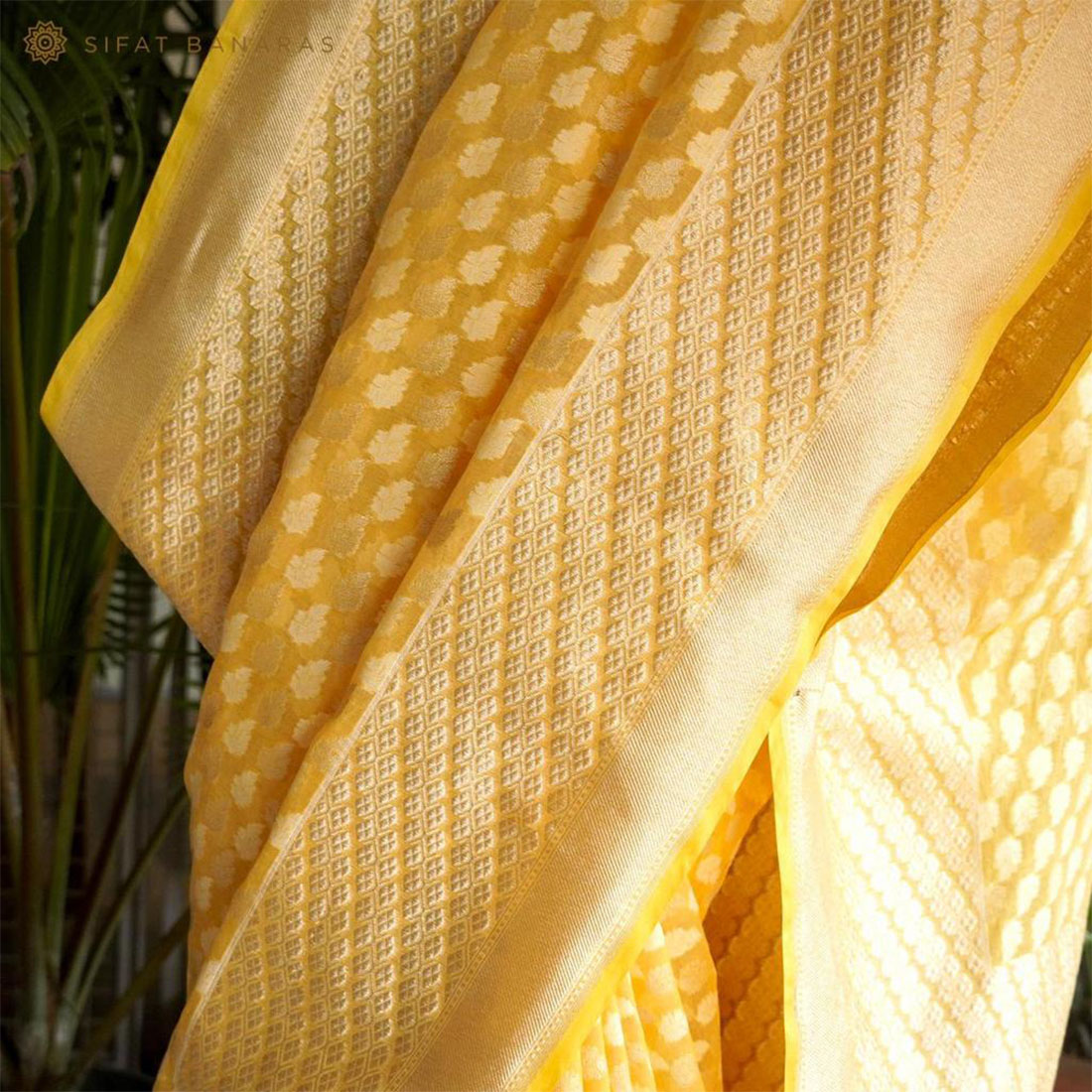 Handwoven Kora Cotton Saree in Sunshine Yellow