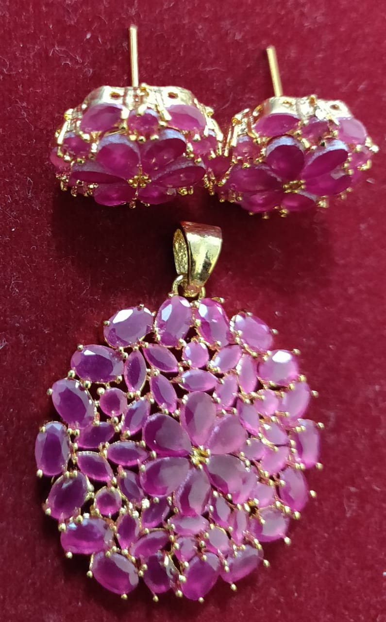 Pendant & Earring Set (artificial pink earring jewellery)(hot pink)