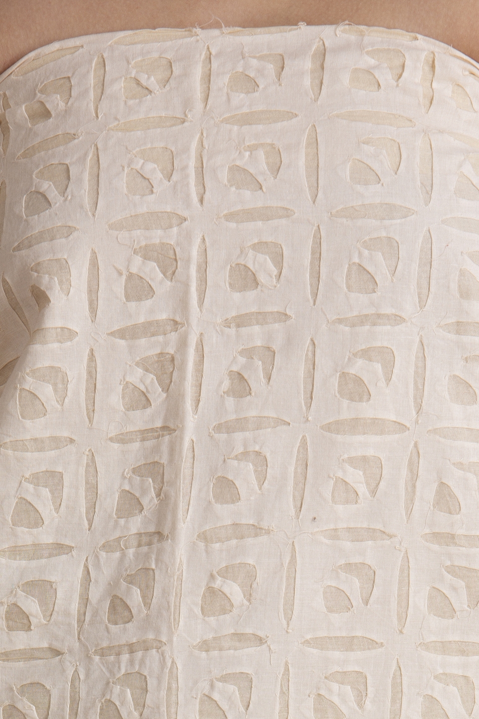 Applique, Handmade Kurta fabric, Box Khuddi design, off white