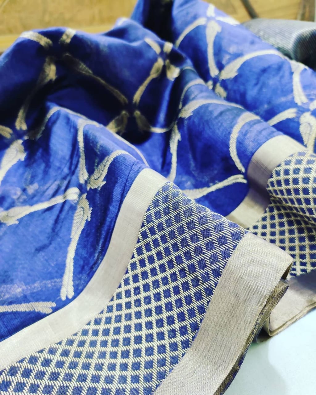 Handwoven Blue Chanderi Katan Silk Saree