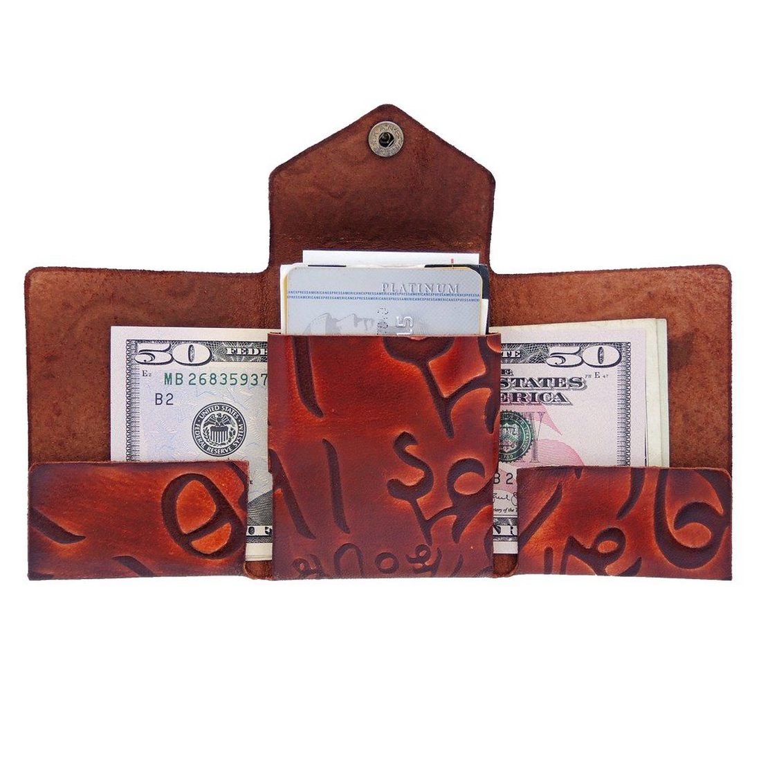 HEALTH FRIENDLY STITCHLESS  LEATHER WALLET CUM CARDHOLDER (Mindfulness Symbol with Ancient Indic Script Background)