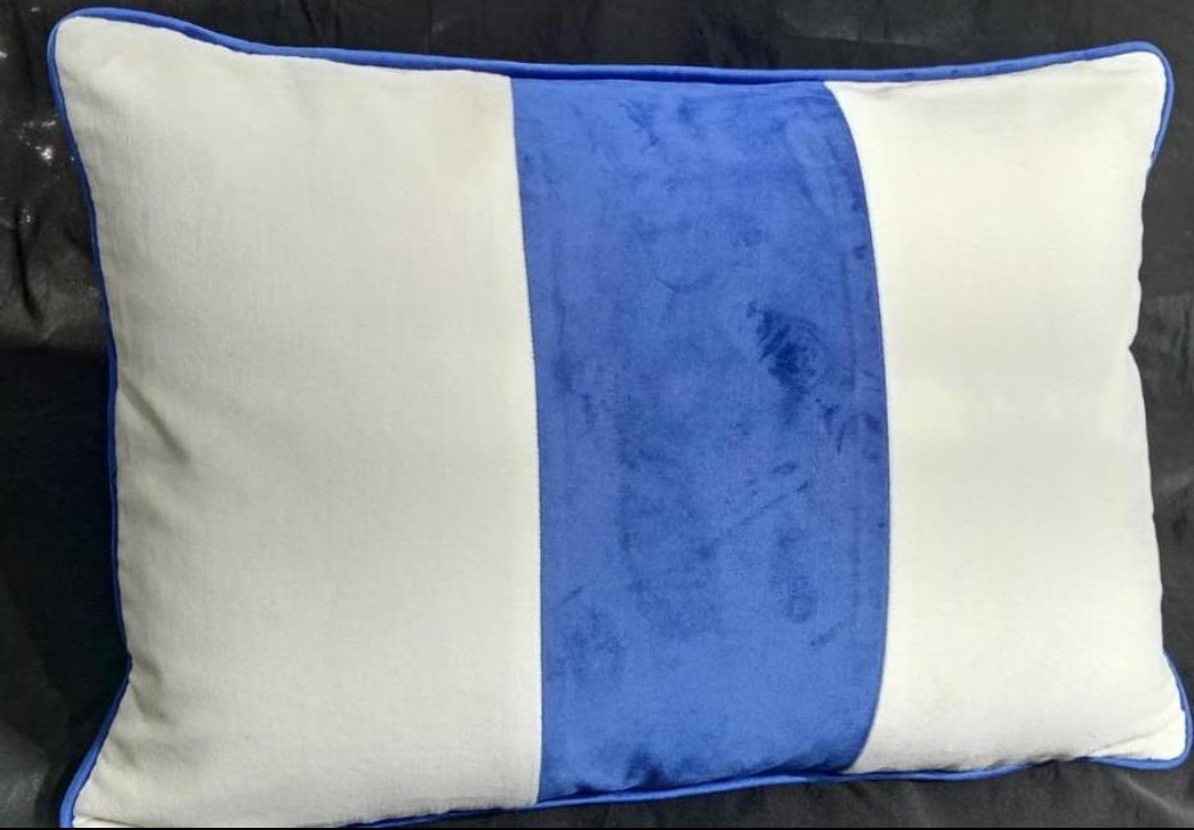 White mid blue velvet cushion cover