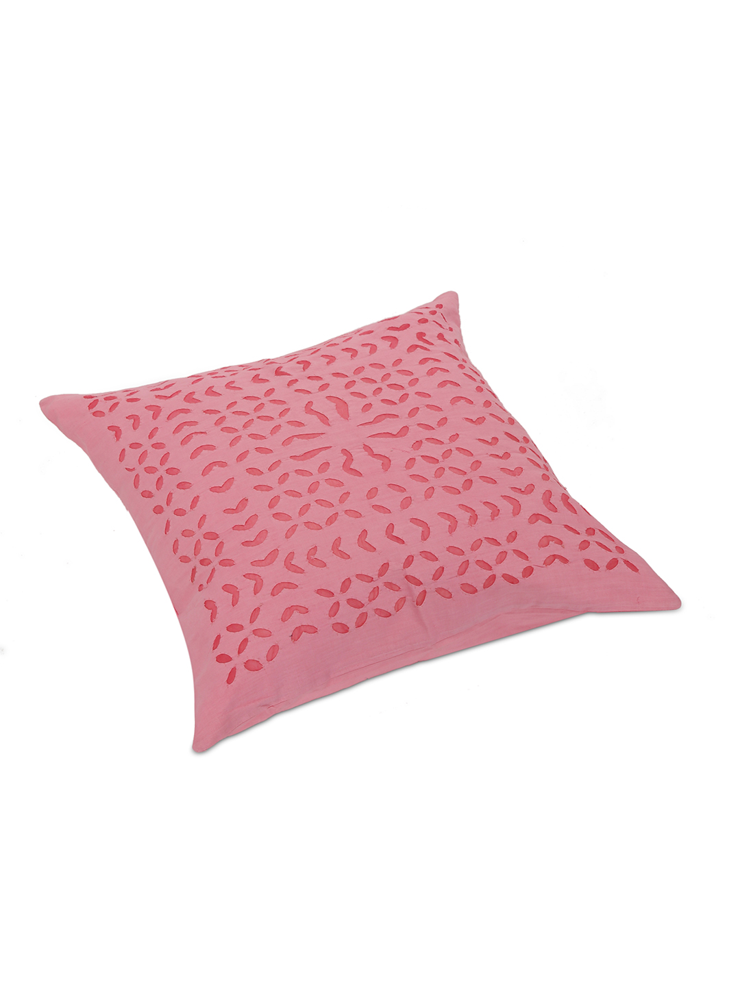 Applique, Handmade Cushion Cover, Makhana Design, Baby Pink