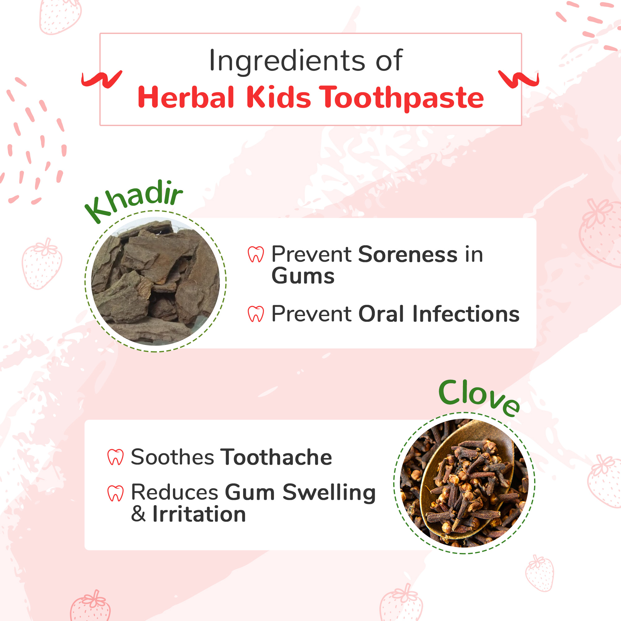 BabyOrgano Herbal Kids Toothpaste 50g, with the goodness of Babool and Mulethi, Strawberry Flavour, Fluoride Free, SLS Free, 100% Ayurvedic, FDCA Approved