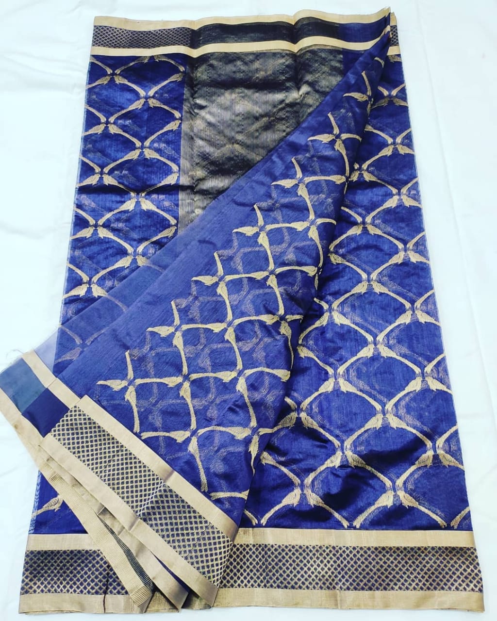 Handwoven Blue Chanderi Katan Silk Saree