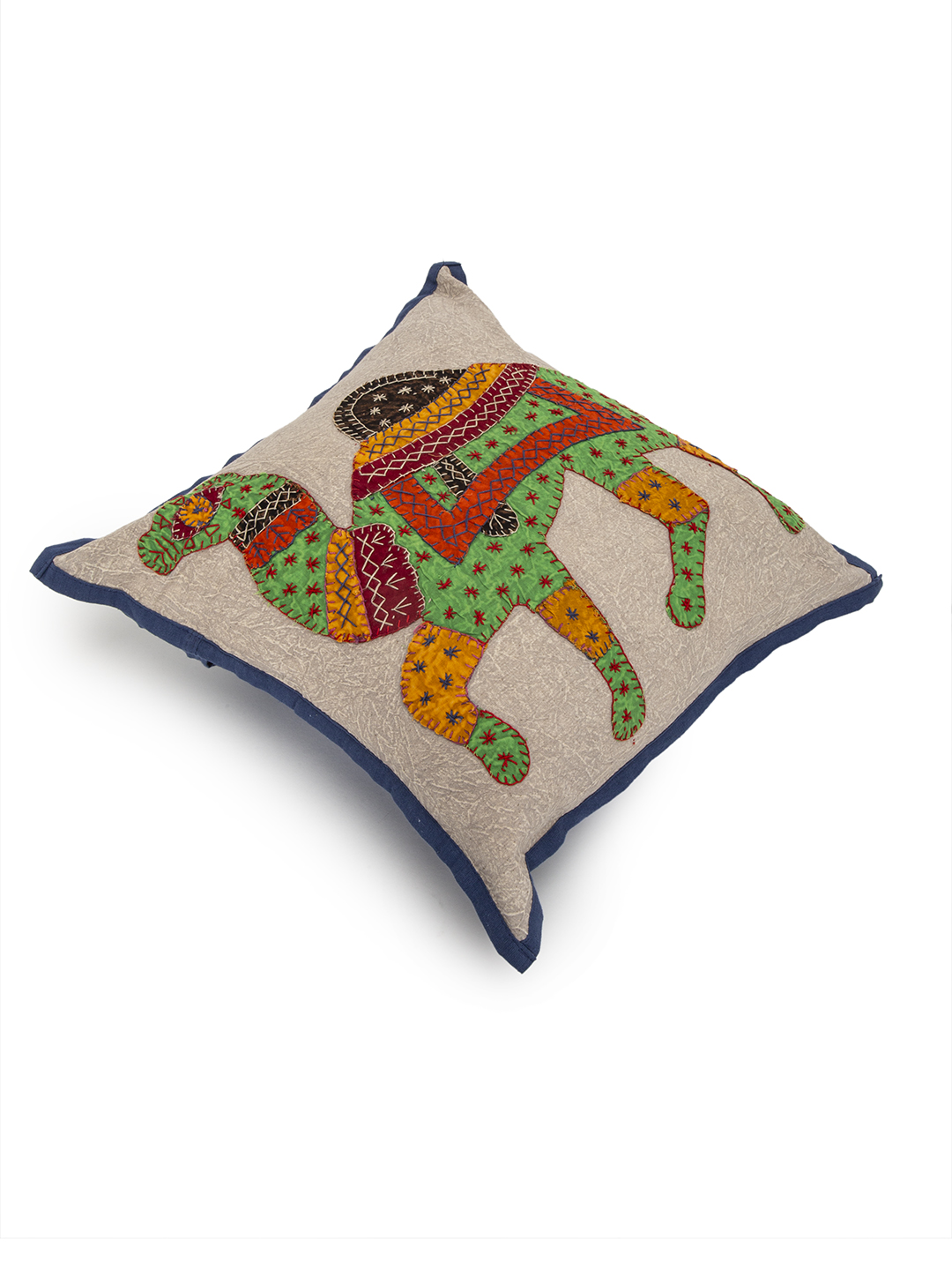 Camel Patch Work Cushion Cover, Green