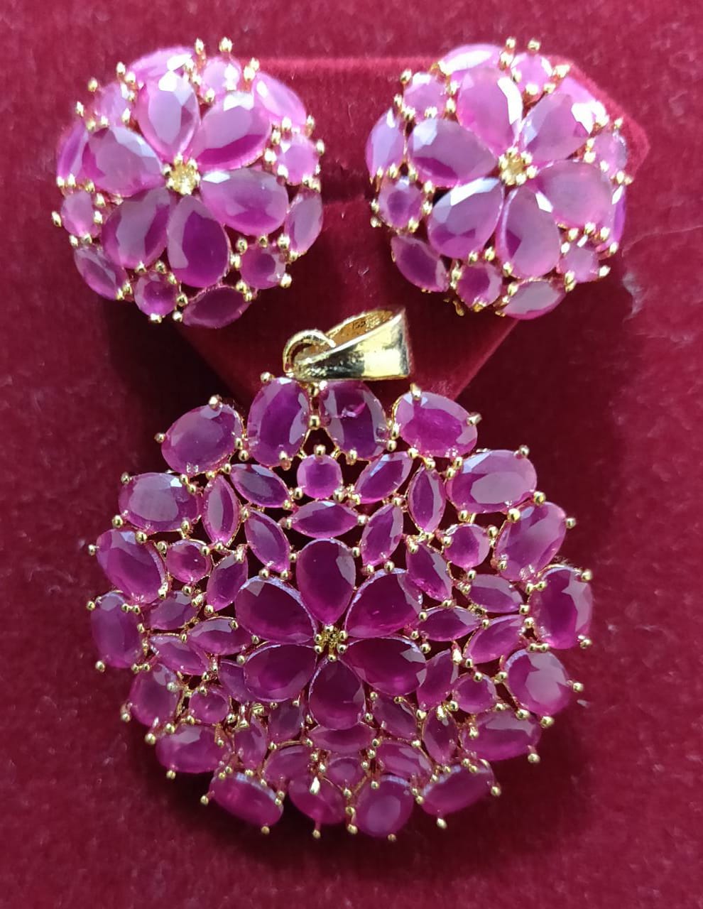 Pendant & Earring Set (artificial pink earring jewellery)(hot pink)