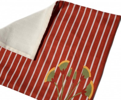 Red Stripped Table Mat With Corner Lotus