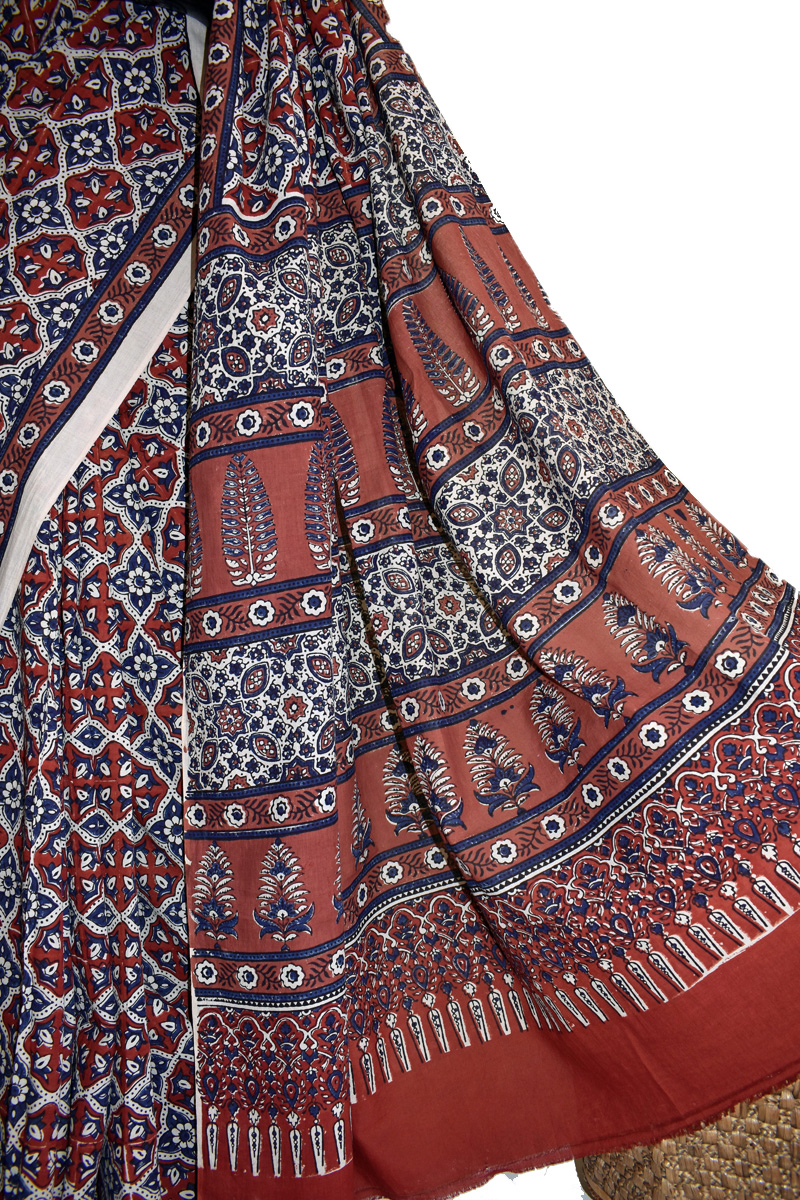 Ajrakh Print on Mulmul Saree
