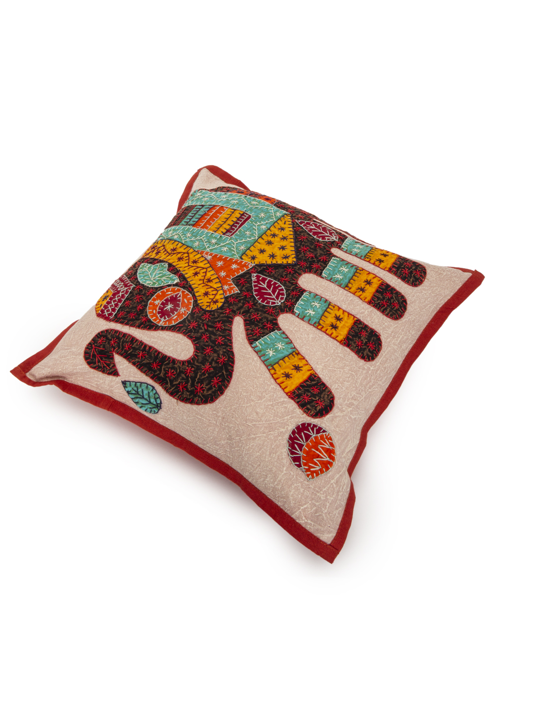 Elephant Patch Work Cushion Cover, Black