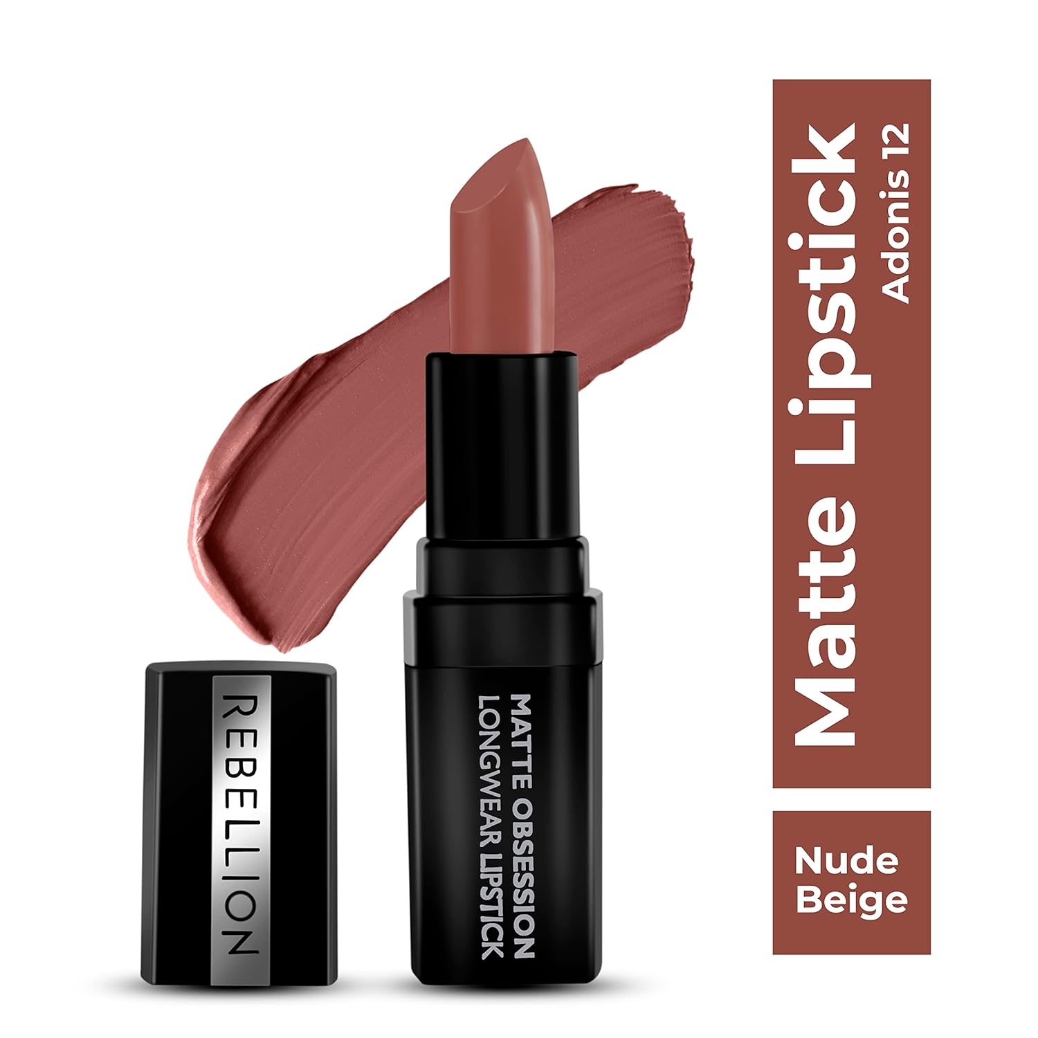 Rebellion Matte Obsession Long Wear Nude Shade Lipstick | Nude Beige - Adonis 12