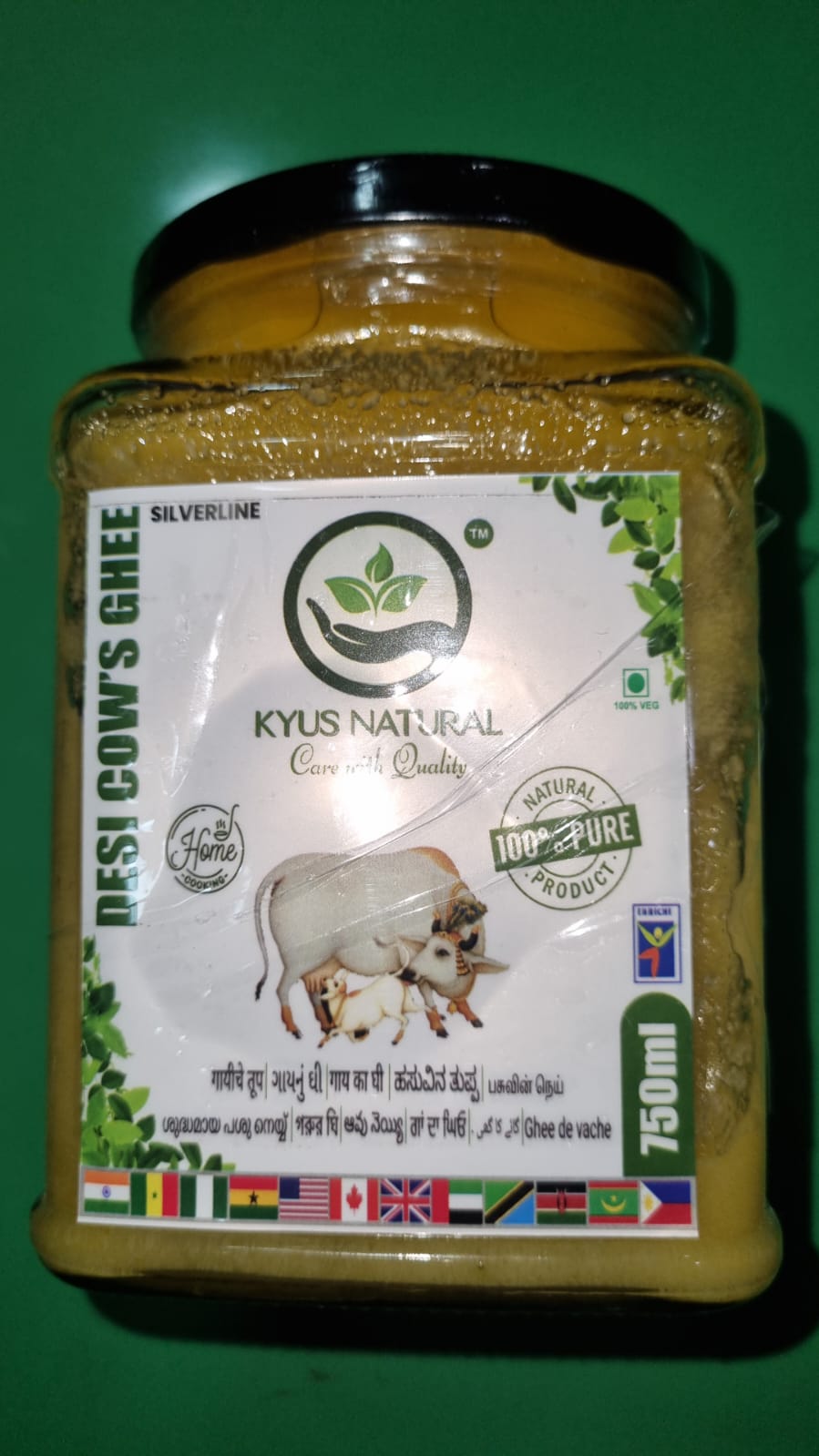 Kyus Natural Pure A2 Desi Cow Clarified Butter Ghee (750ml)