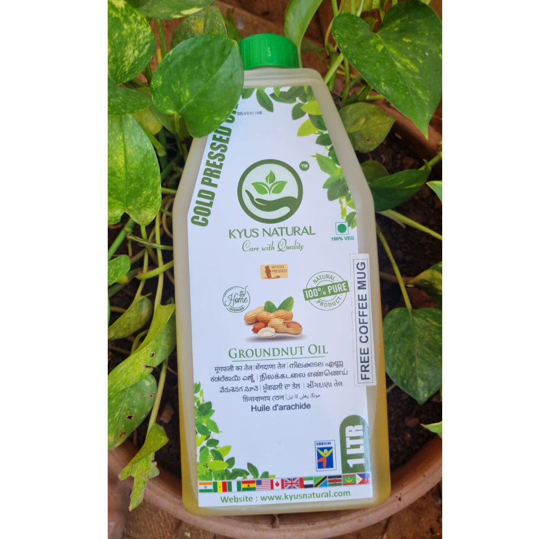 Kyus Natural Cold Pressed Wood Pressed Groundnut Oil (1L)