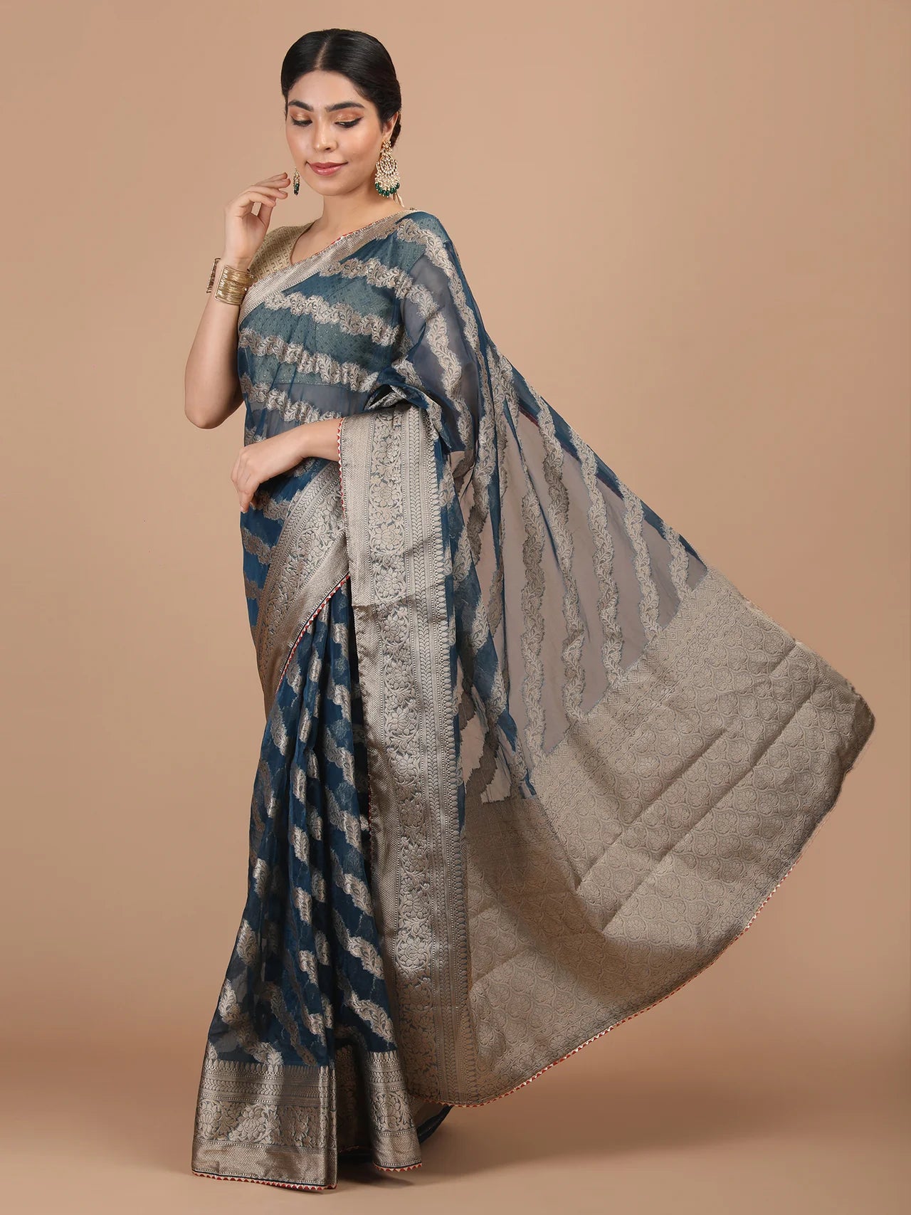 Organza Lining Jaal with Border Saree