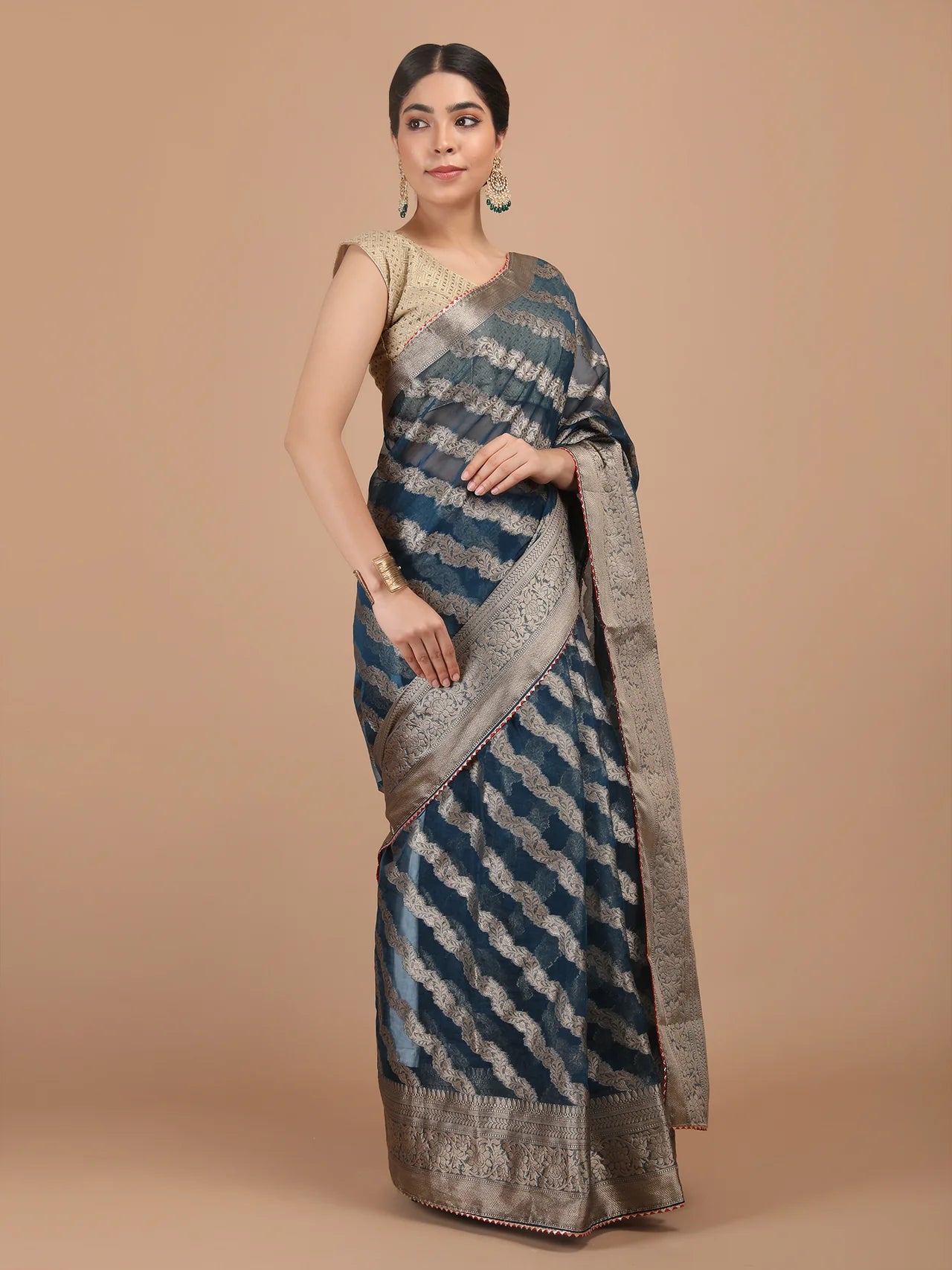 Organza Lining Jaal with Border Saree