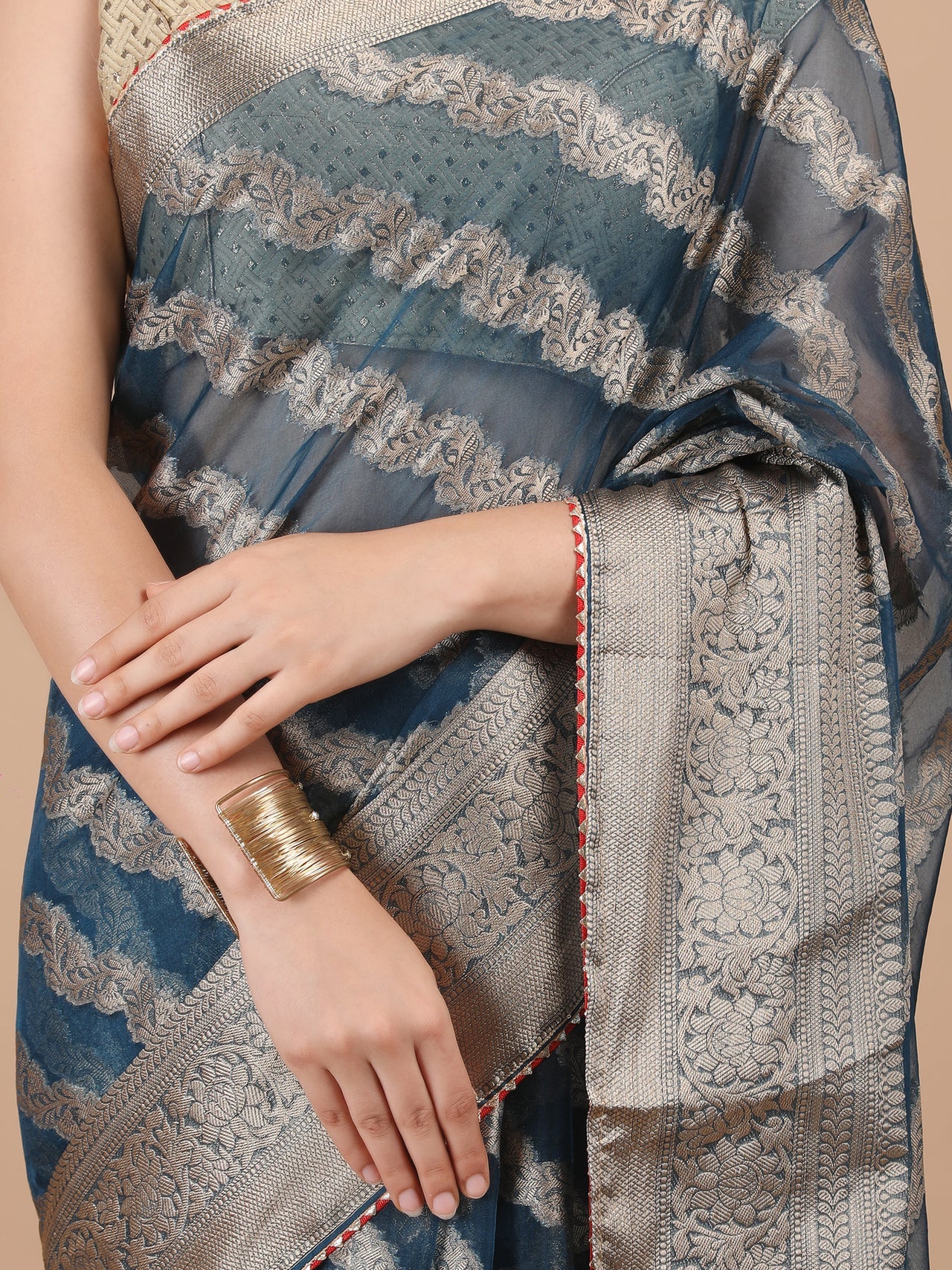 Organza Lining Jaal with Border Saree