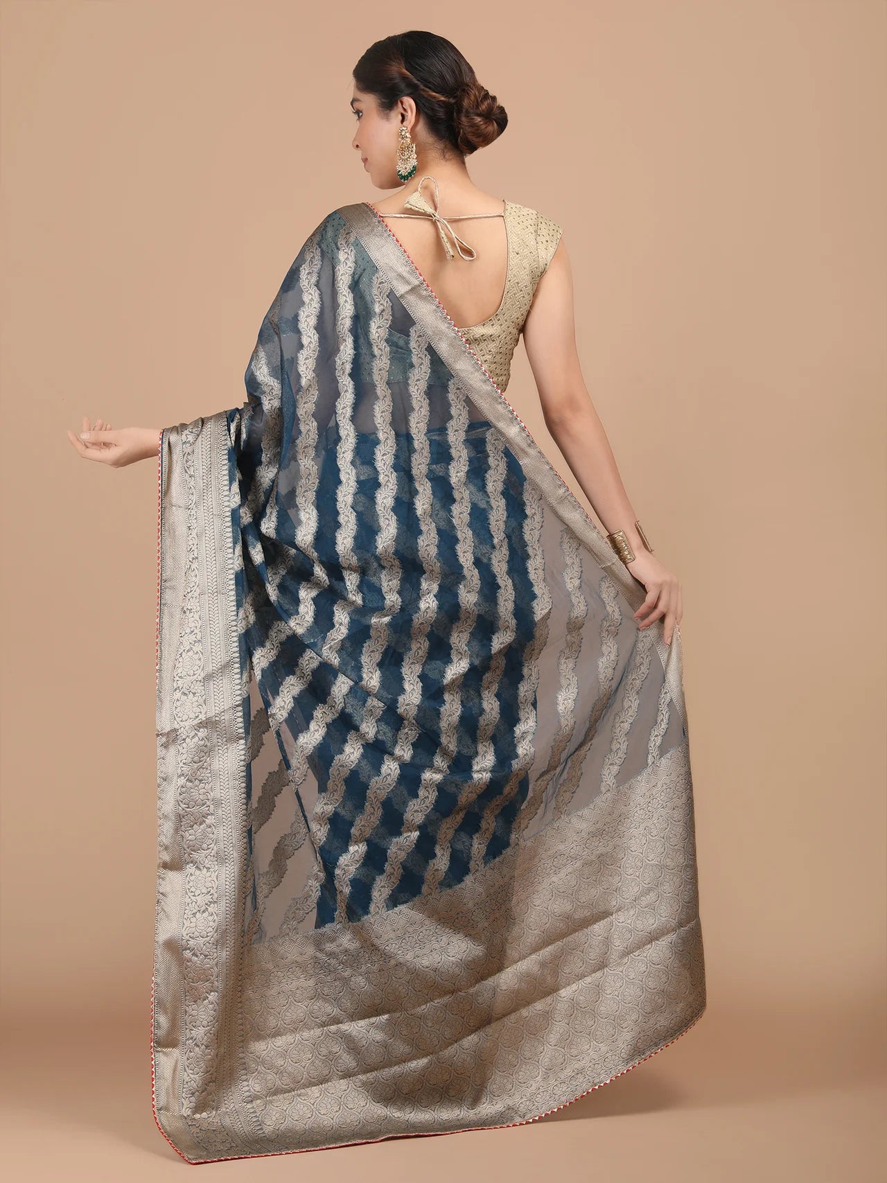 Organza Lining Jaal with Border Saree