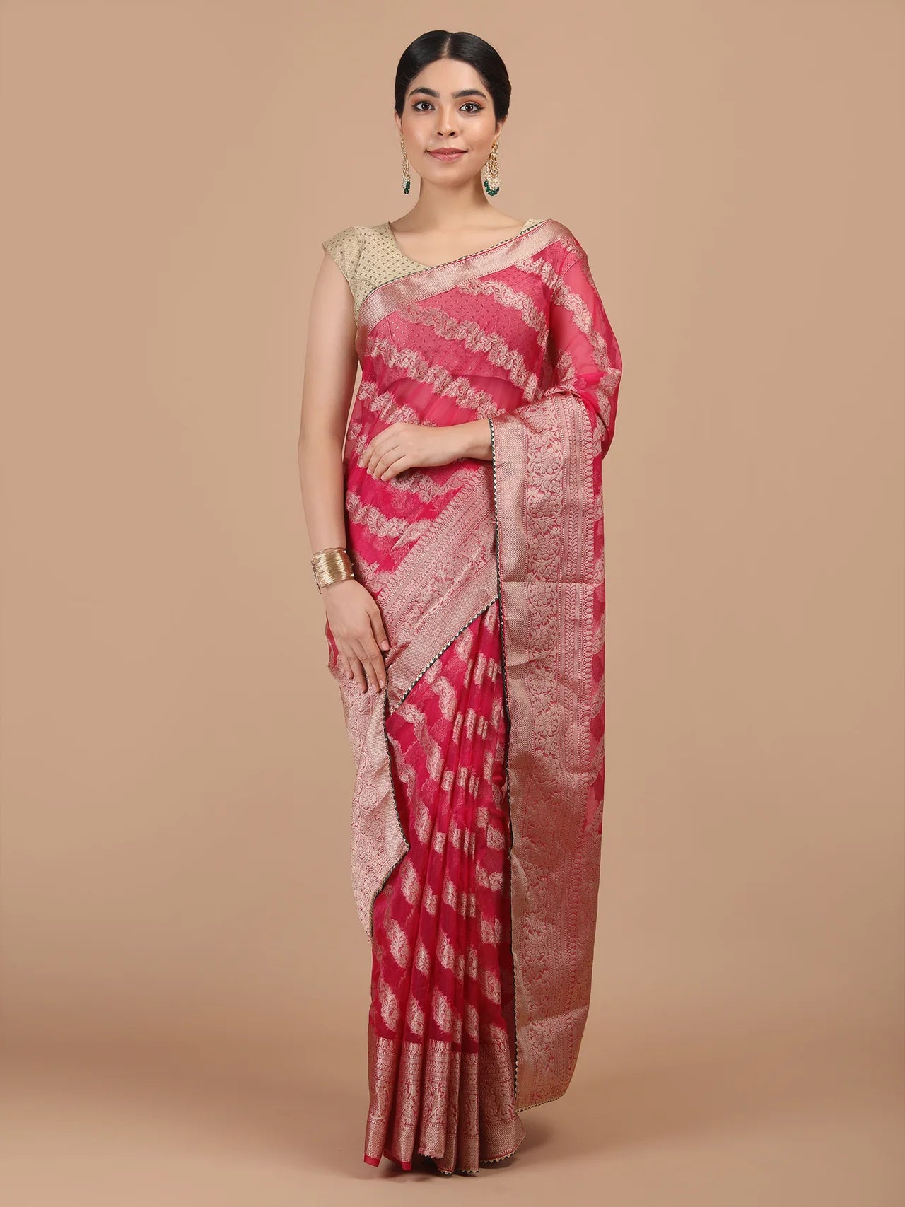 Organza Lining Jaal with Border Saree