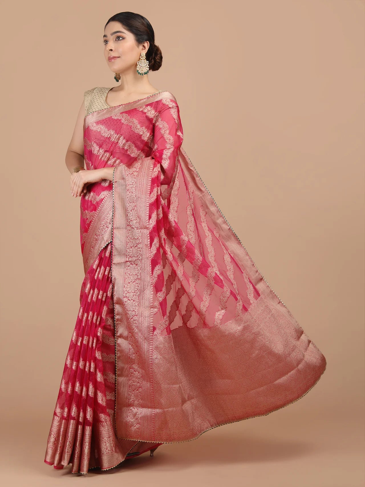 Organza Lining Jaal with Border Saree