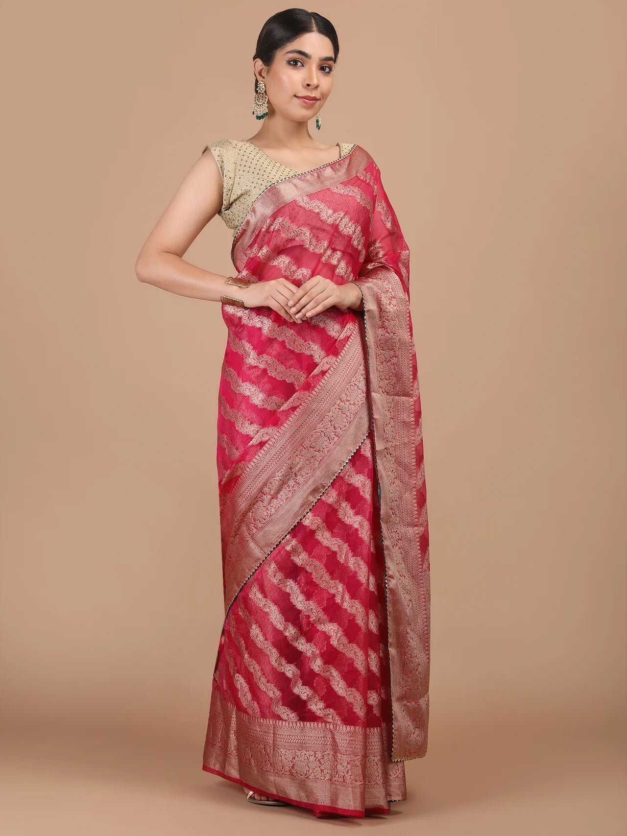 Organza Lining Jaal with Border Saree