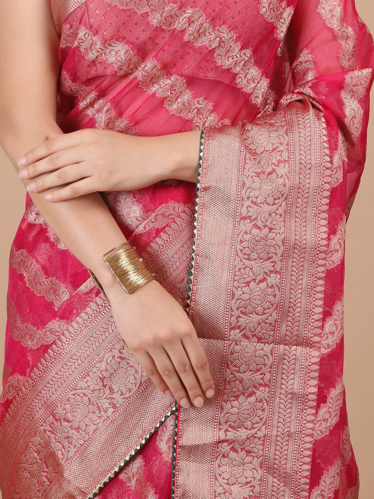 Organza Lining Jaal with Border Saree
