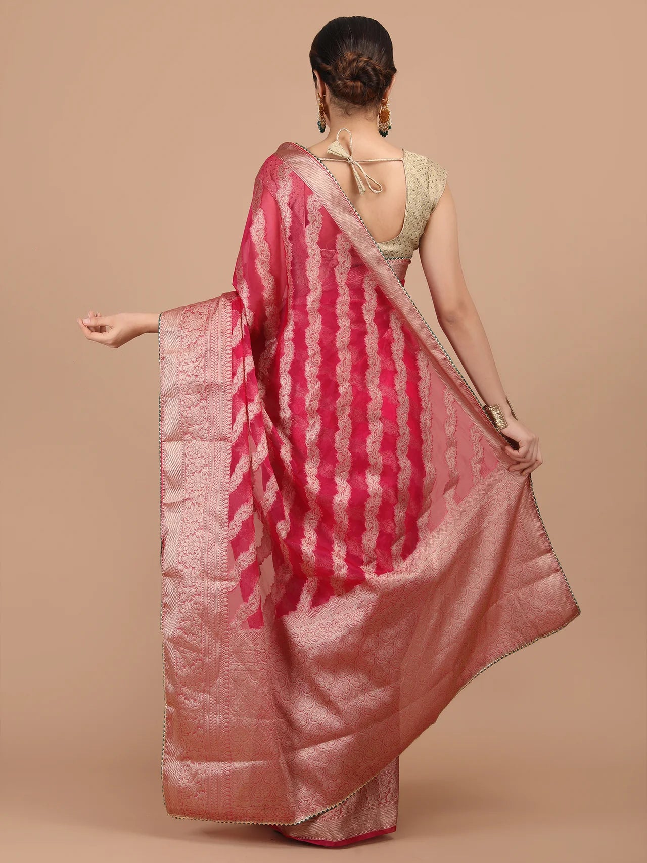 Organza Lining Jaal with Border Saree