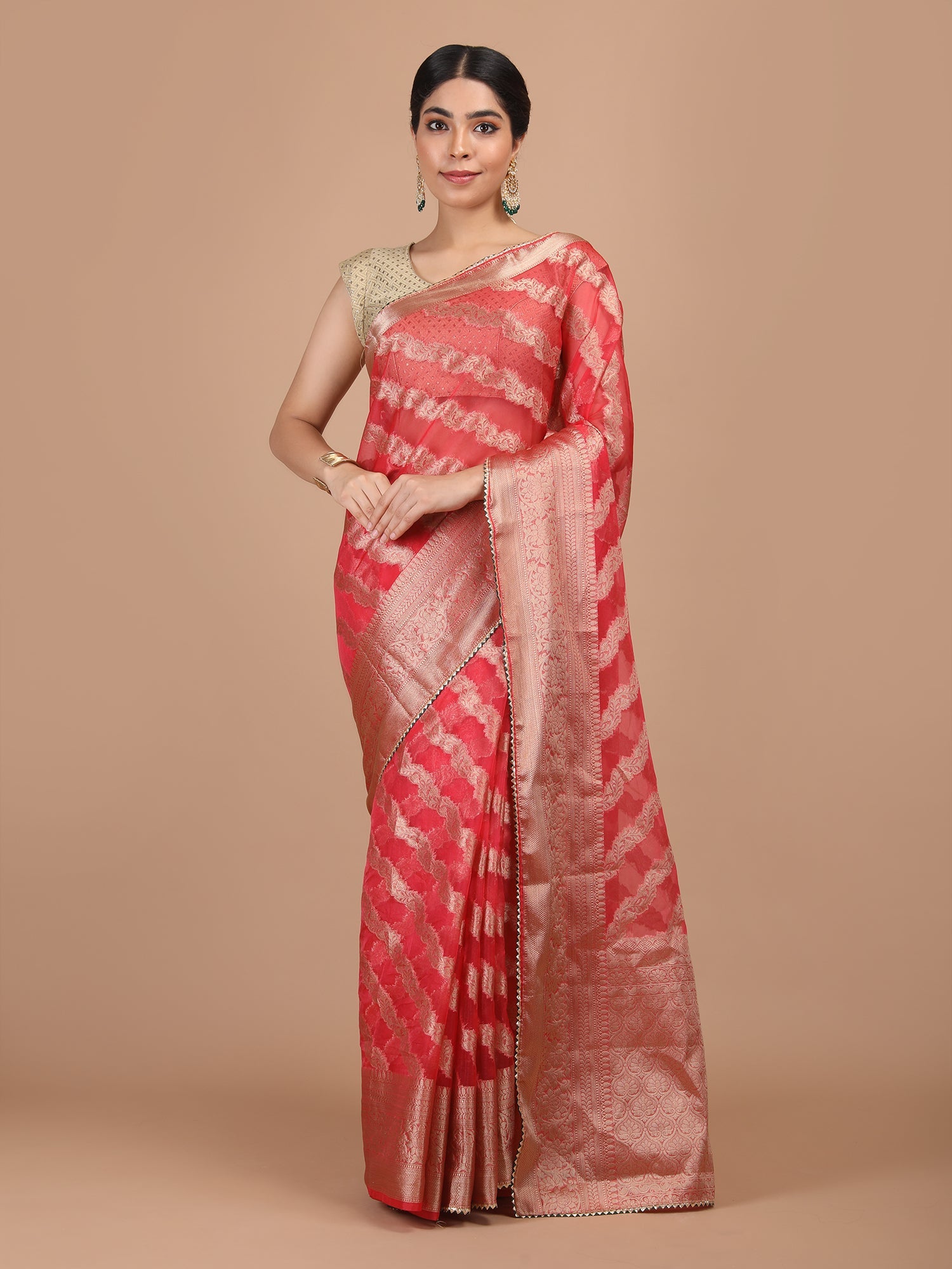 Organza Lining Jaal with Border Saree