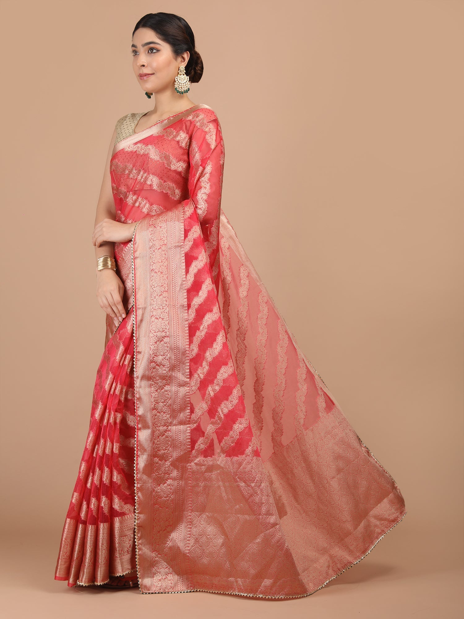 Organza Lining Jaal with Border Saree