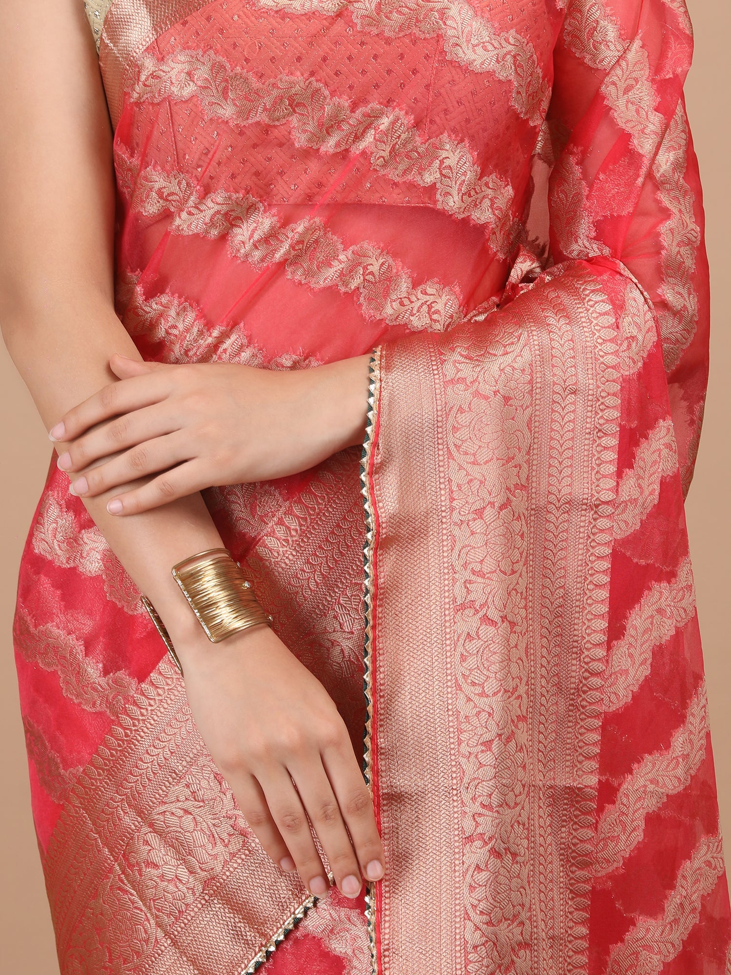 Organza Lining Jaal with Border Saree
