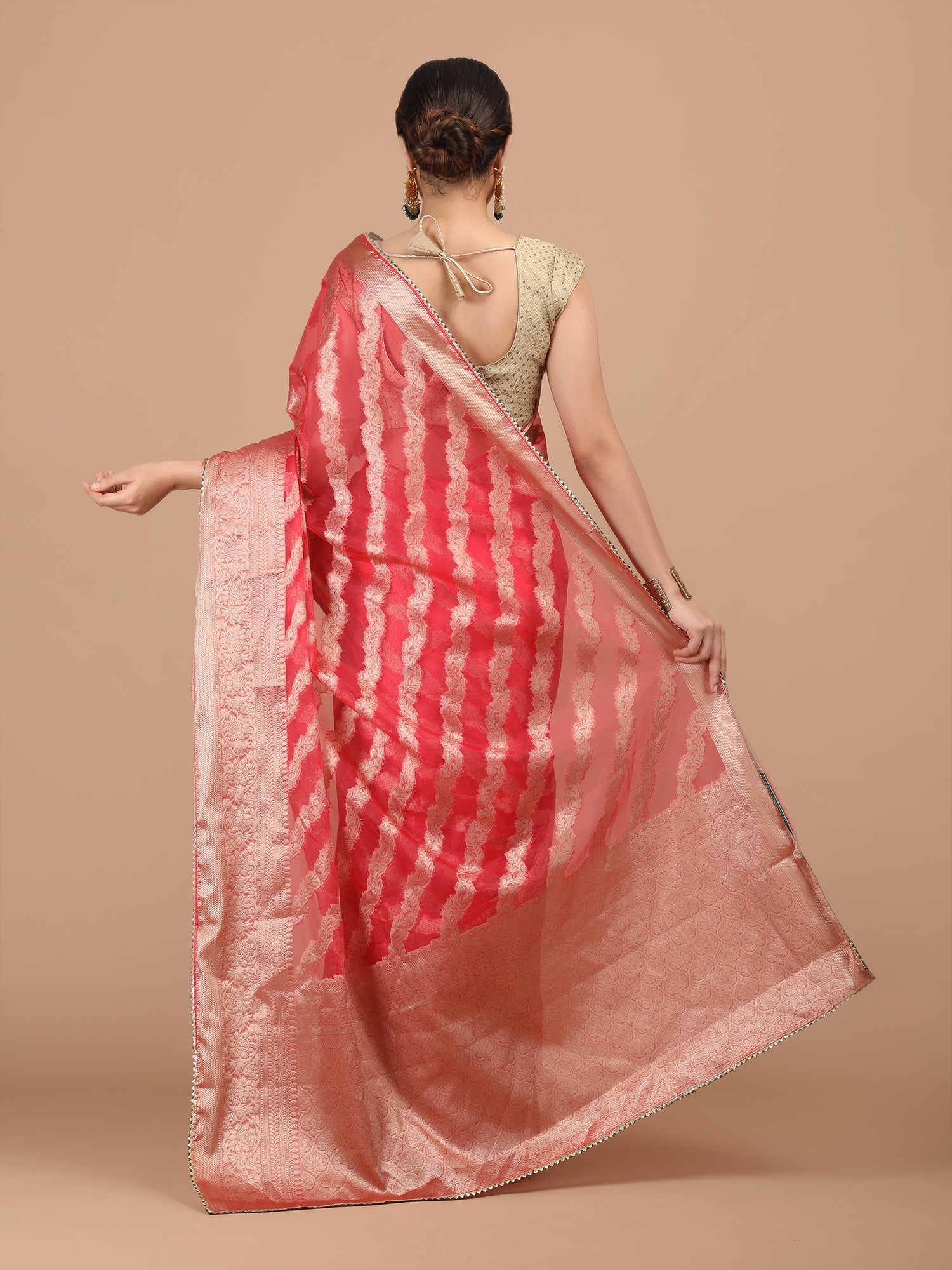 Organza Lining Jaal with Border Saree