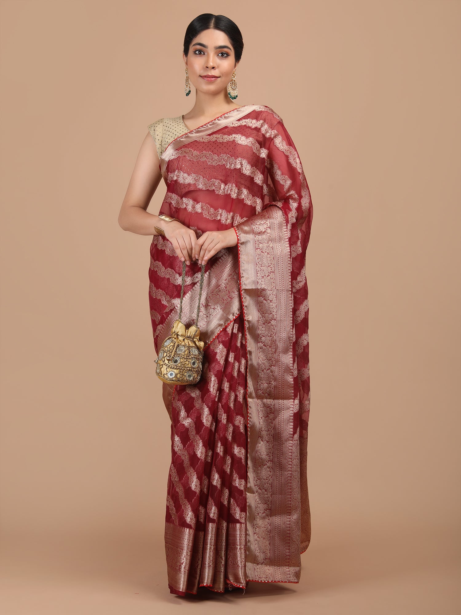 Organza Lining Jaal with Border Saree
