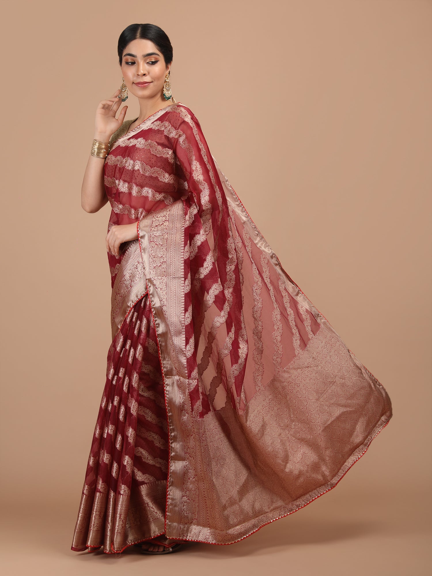 Organza Lining Jaal with Border Saree