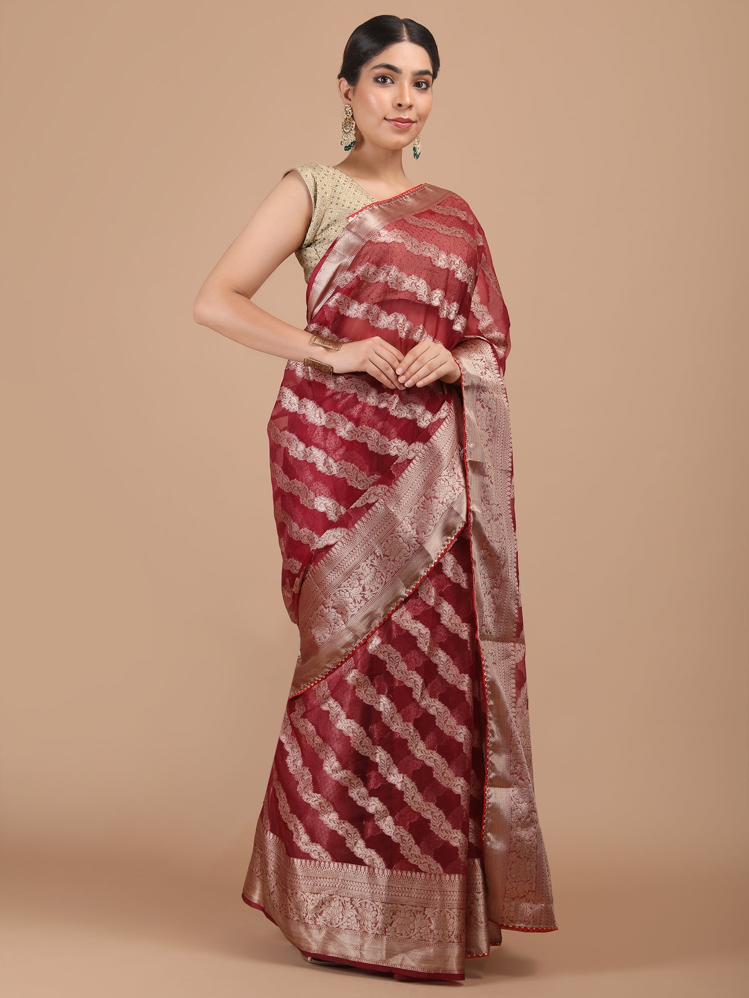 Organza Lining Jaal with Border Saree