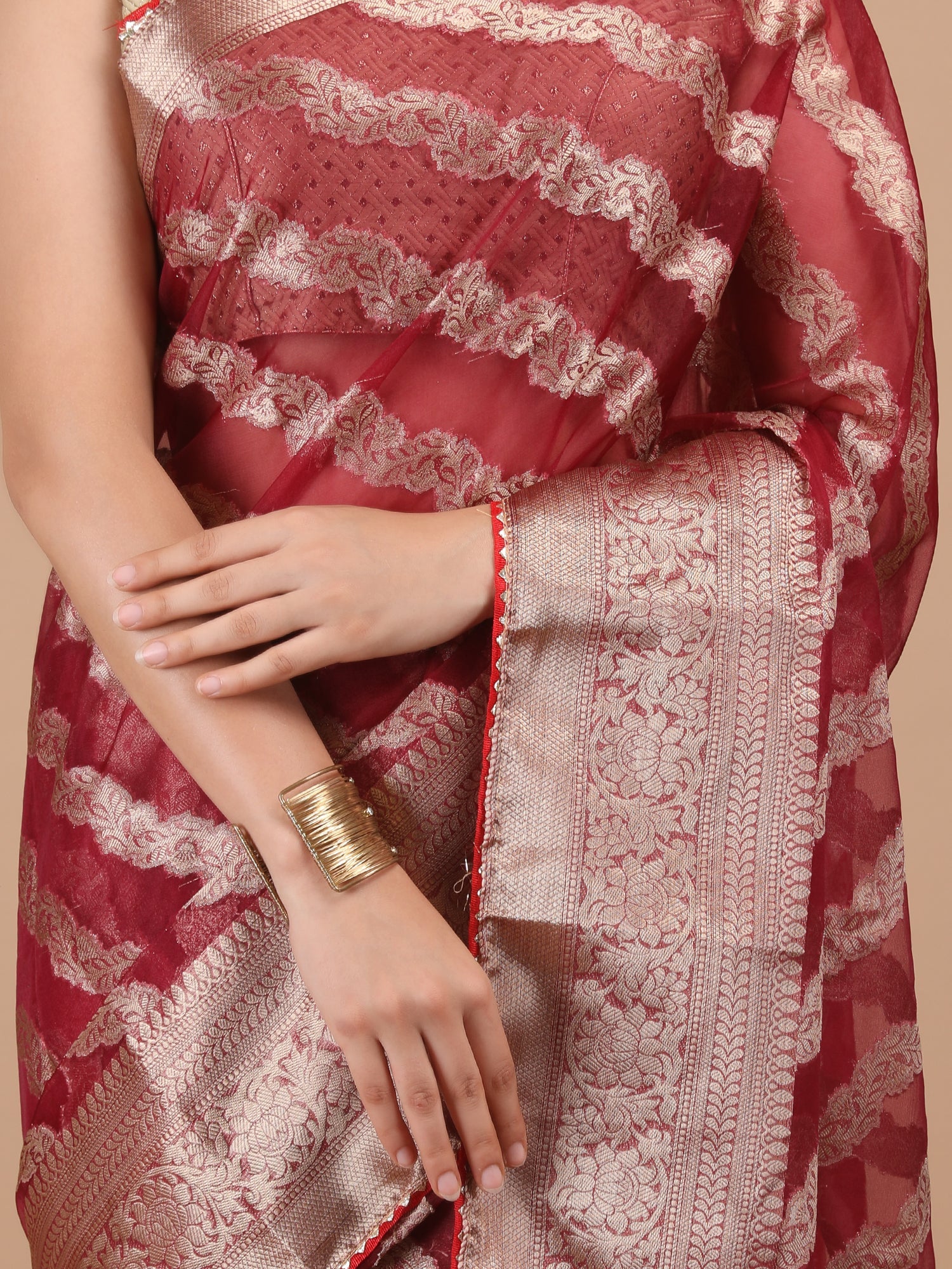 Organza Lining Jaal with Border Saree