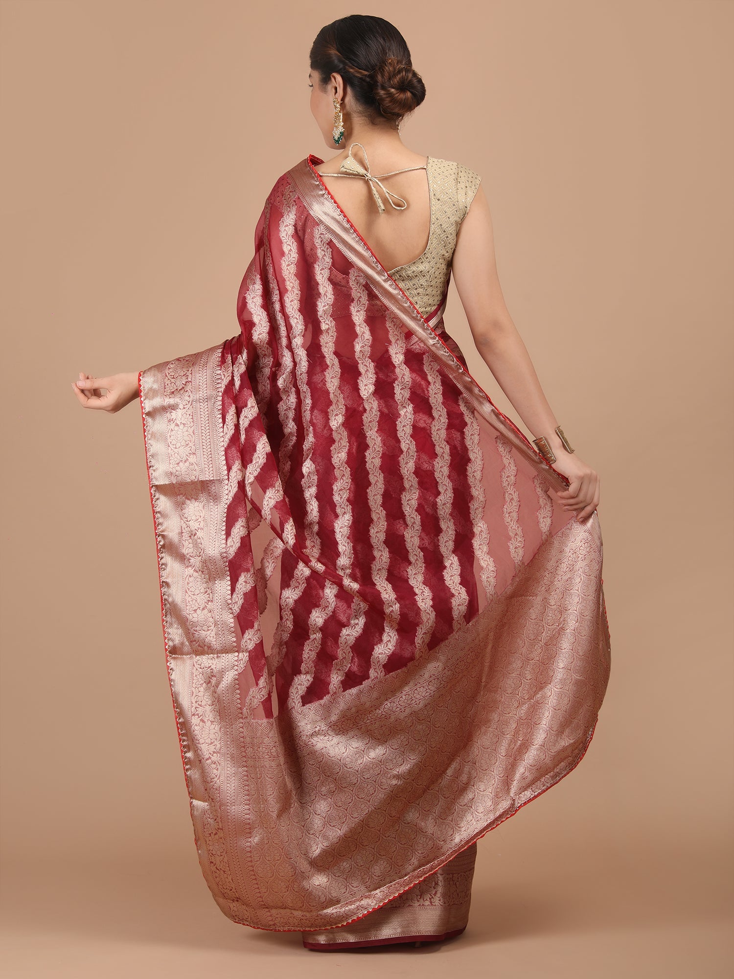 Organza Lining Jaal with Border Saree
