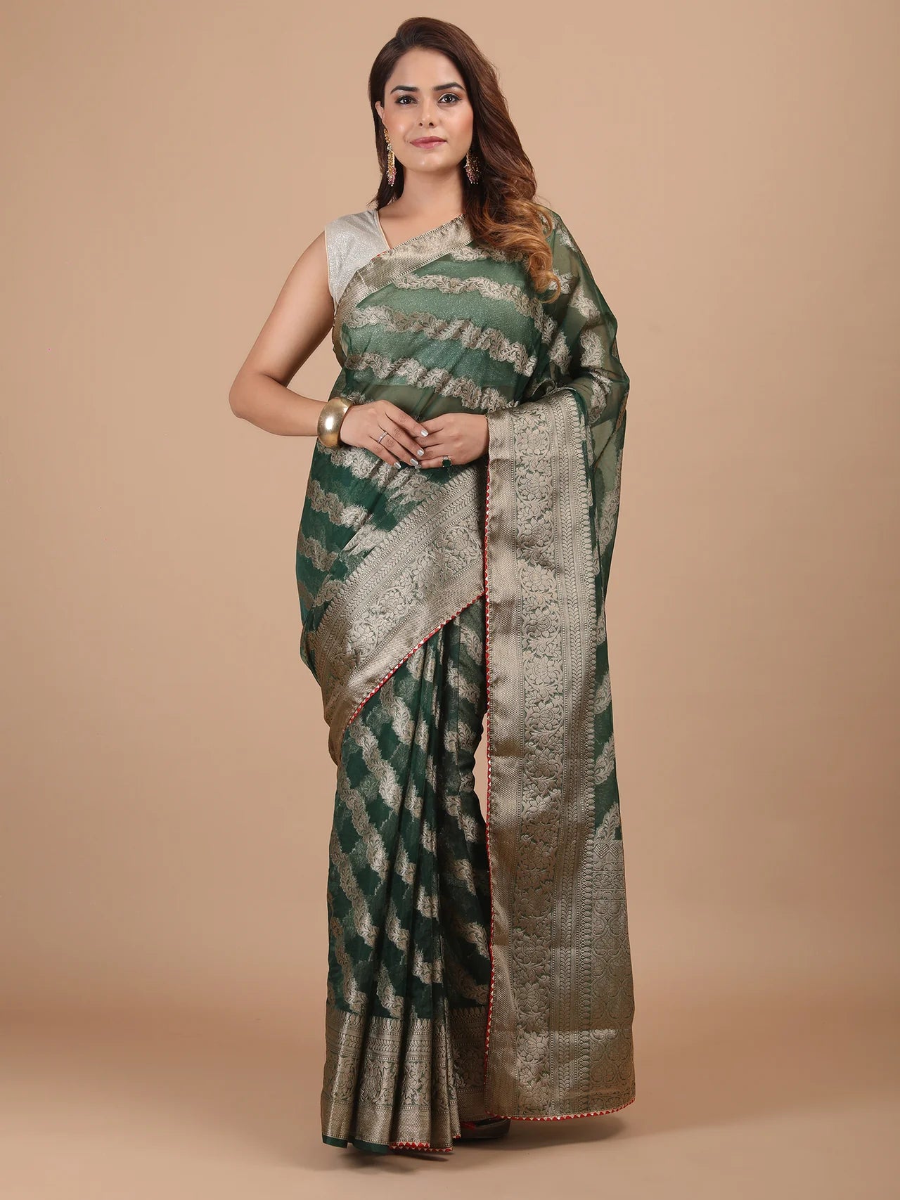 Organza Lining Jaal with Border Saree