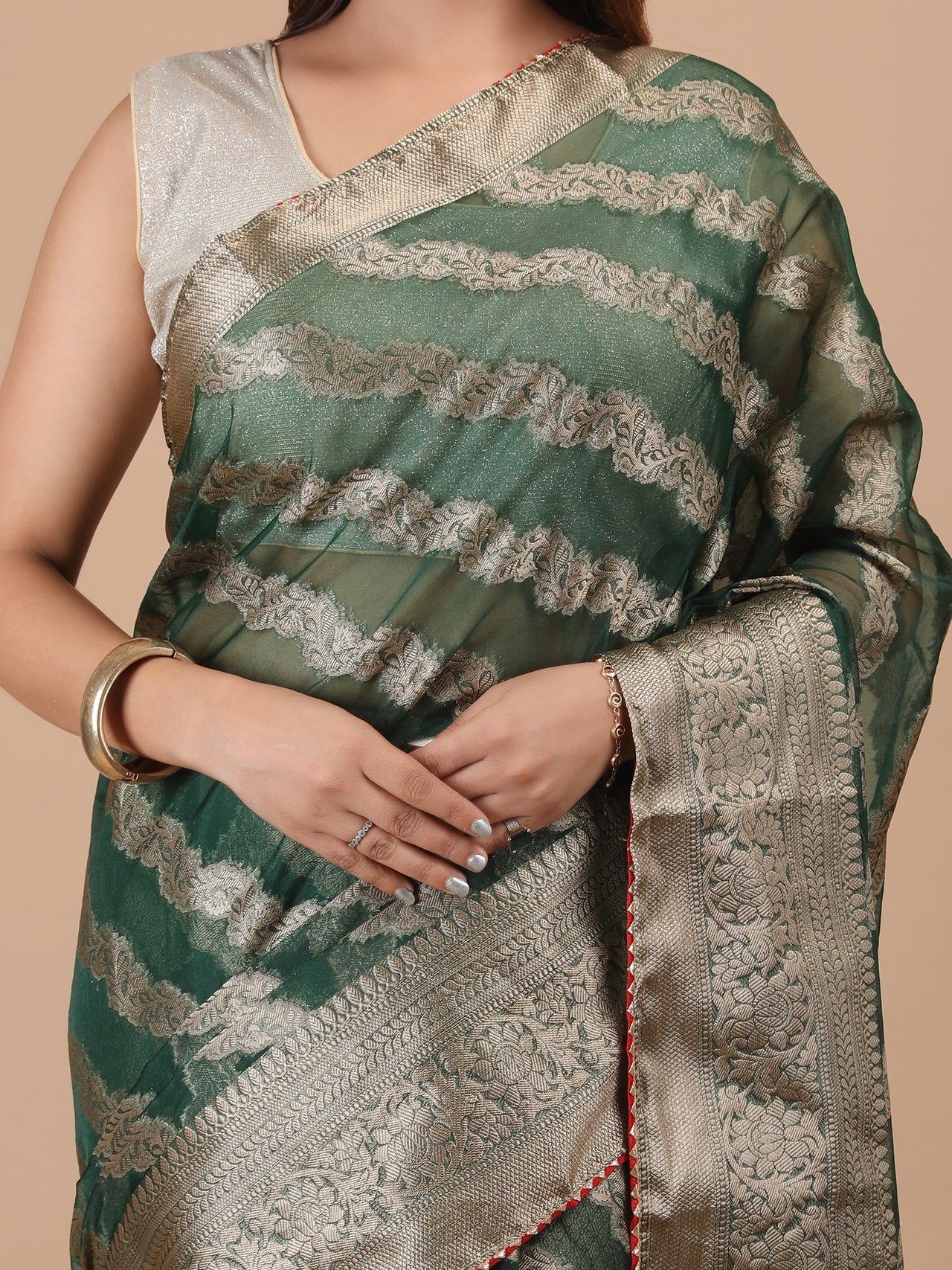 Organza Lining Jaal with Border Saree