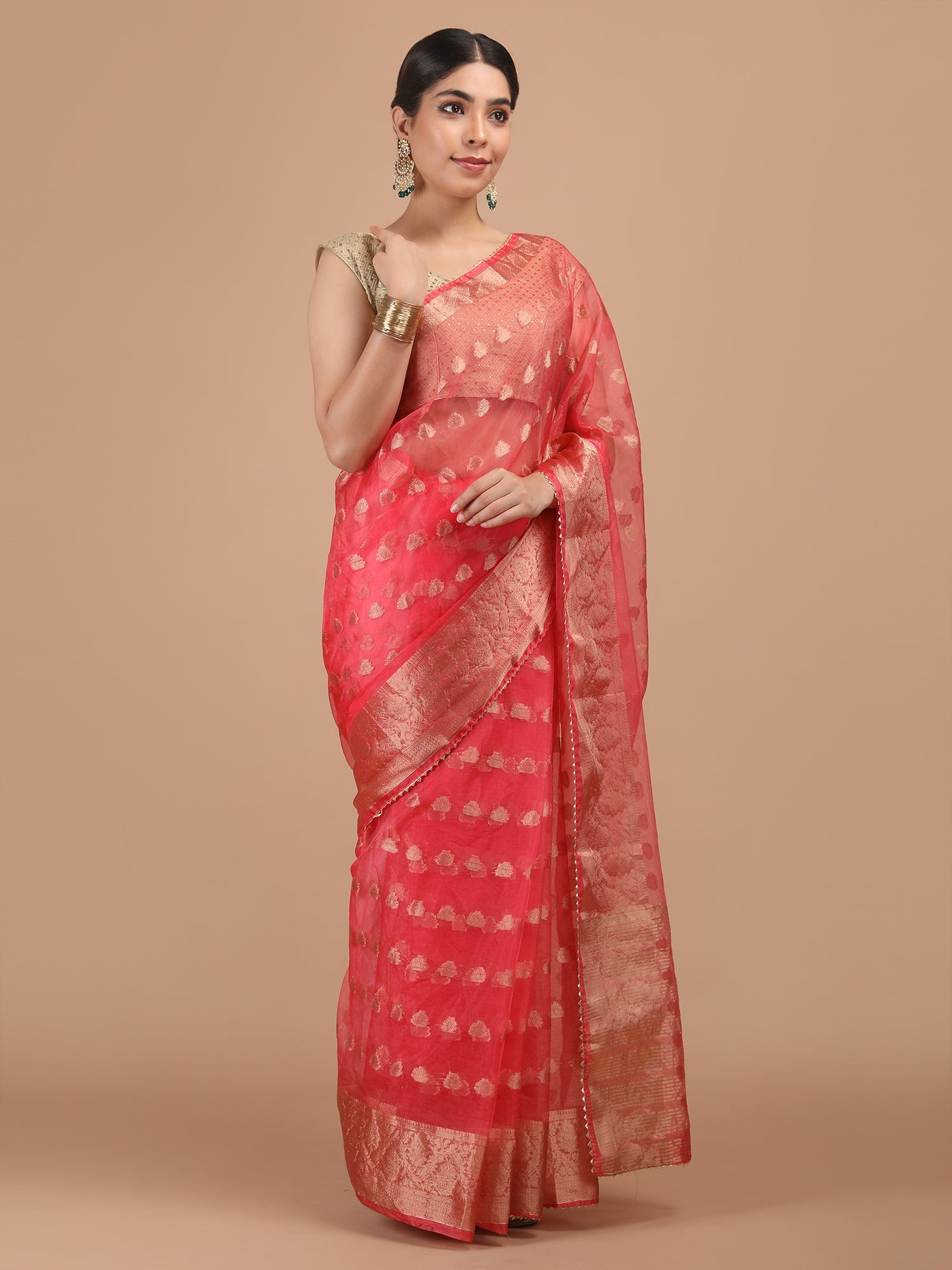 Organza Booti with Border Saree
