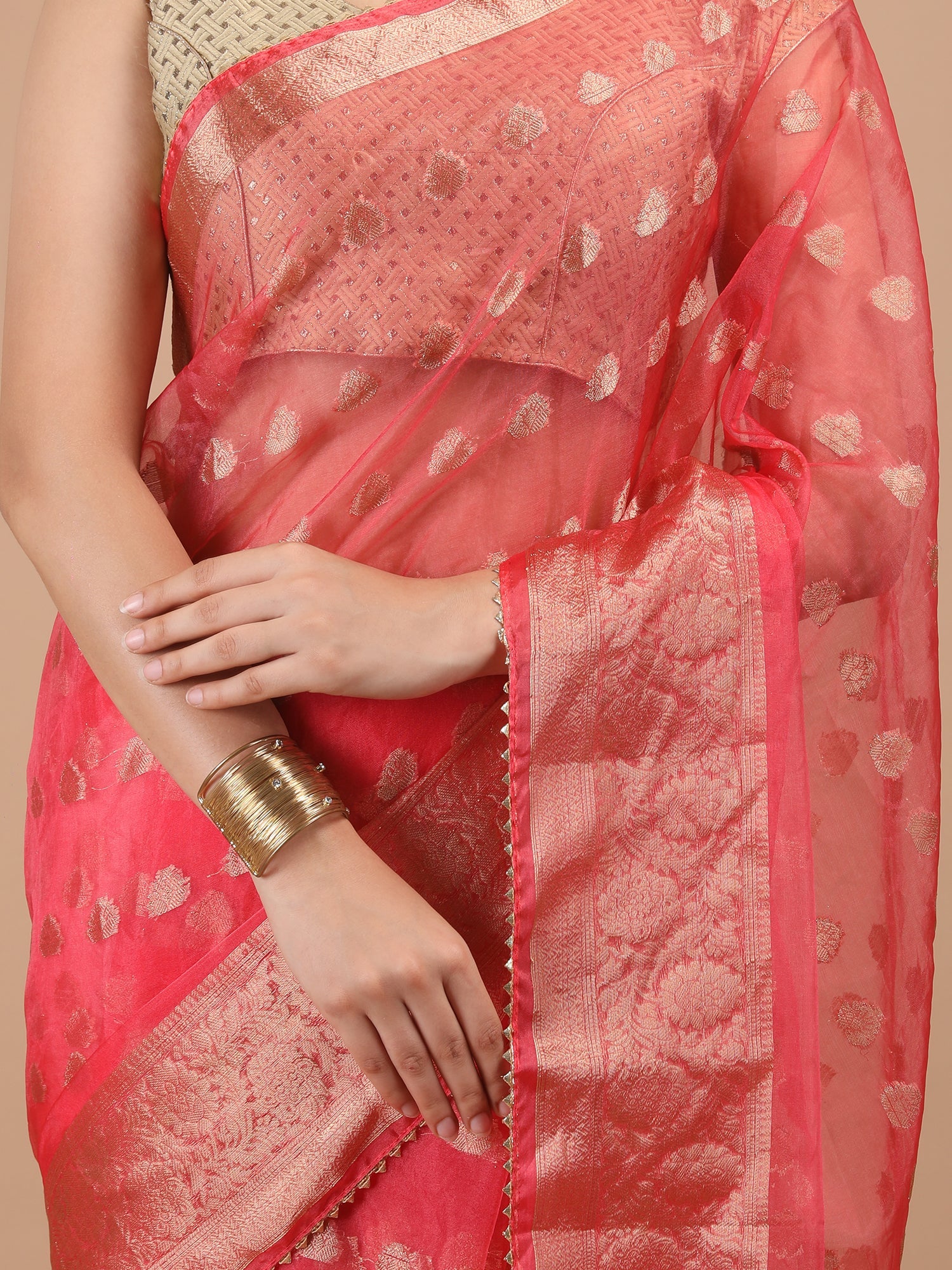 Organza Booti with Border Saree