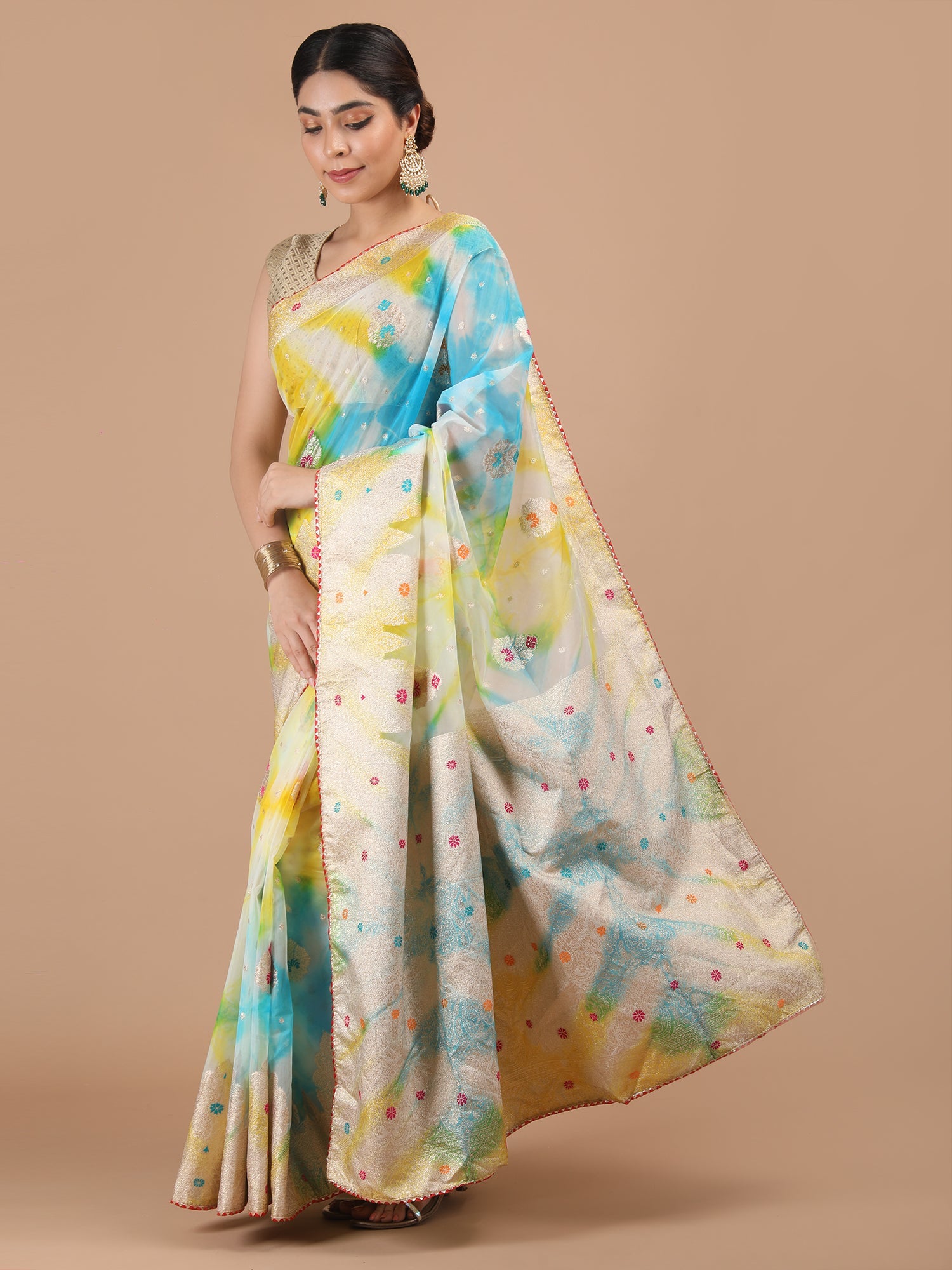 Organza Meena Booti with Border Saree