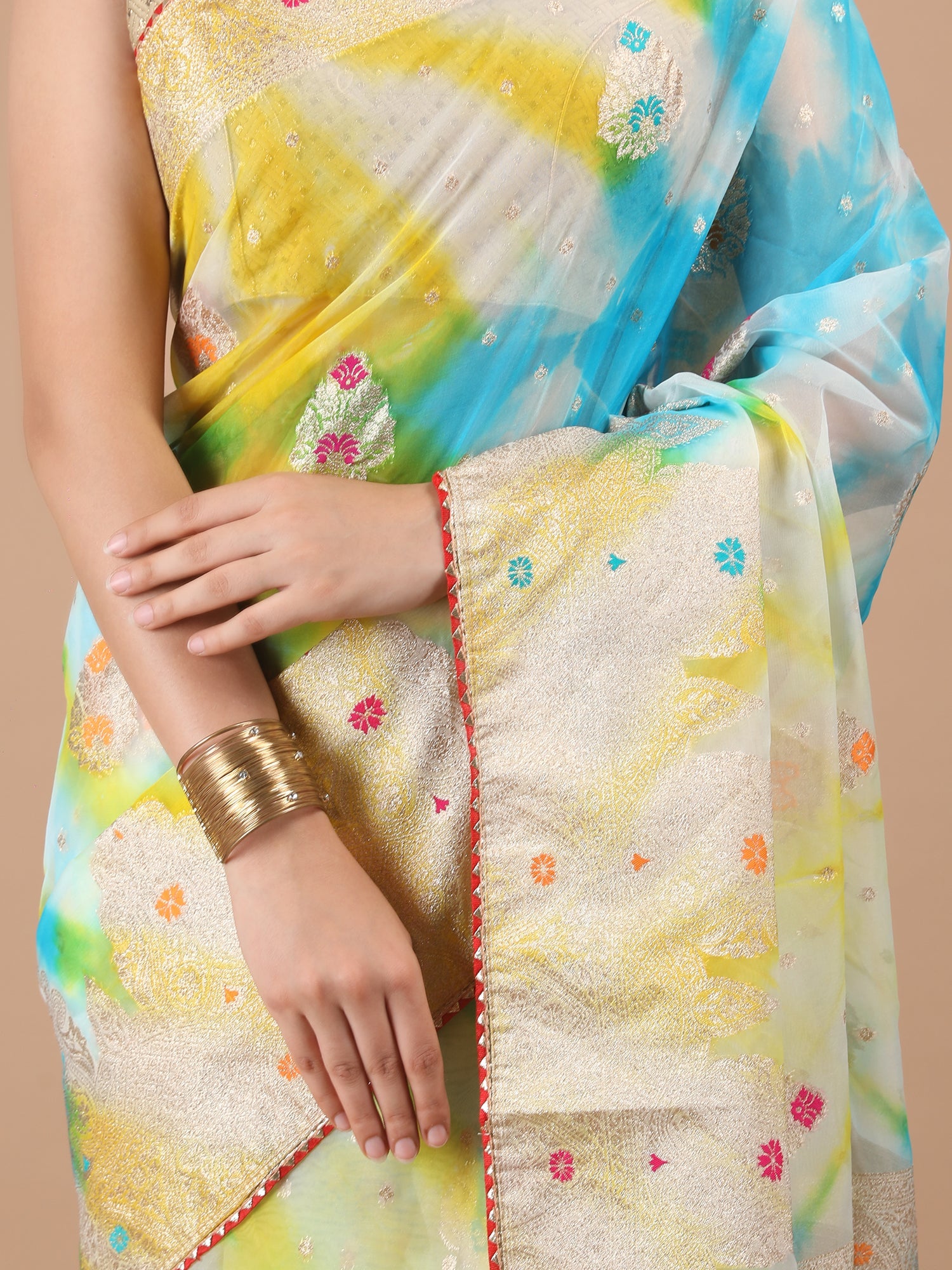 Organza Meena Booti with Border Saree