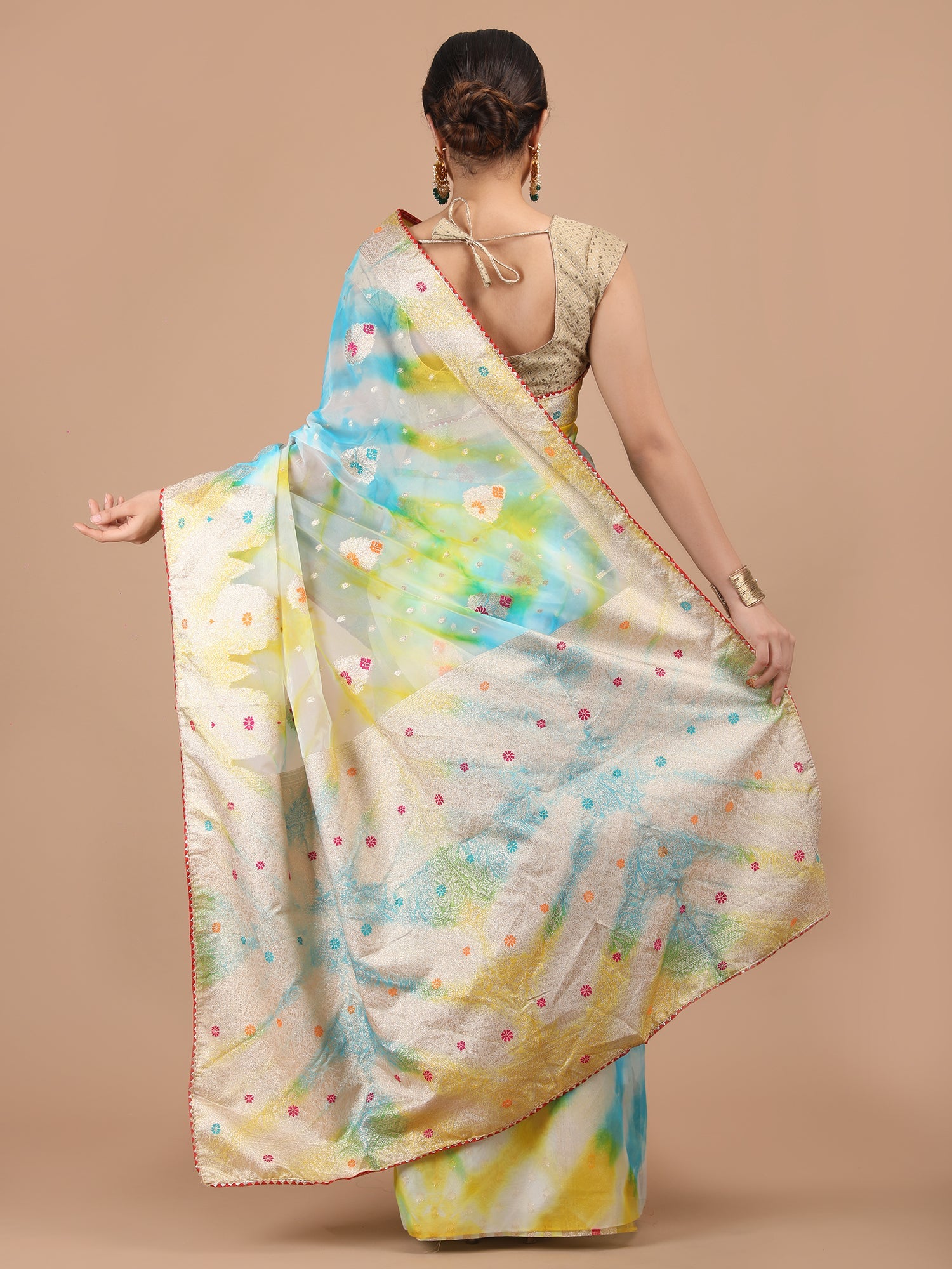 Organza Meena Booti with Border Saree