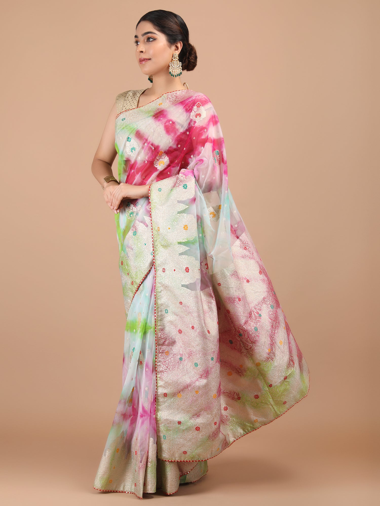 Organza Meena Booti with Border Saree