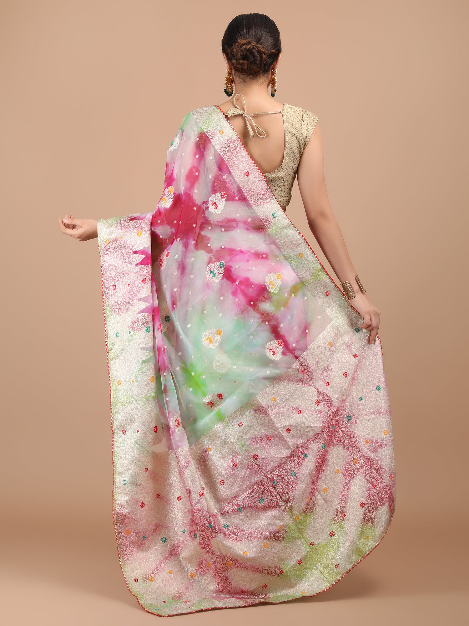 Organza Meena Booti with Border Saree