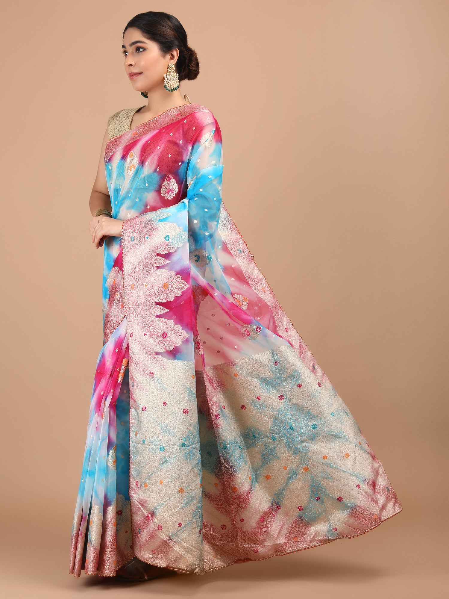 Organza Meena Booti with Border Saree