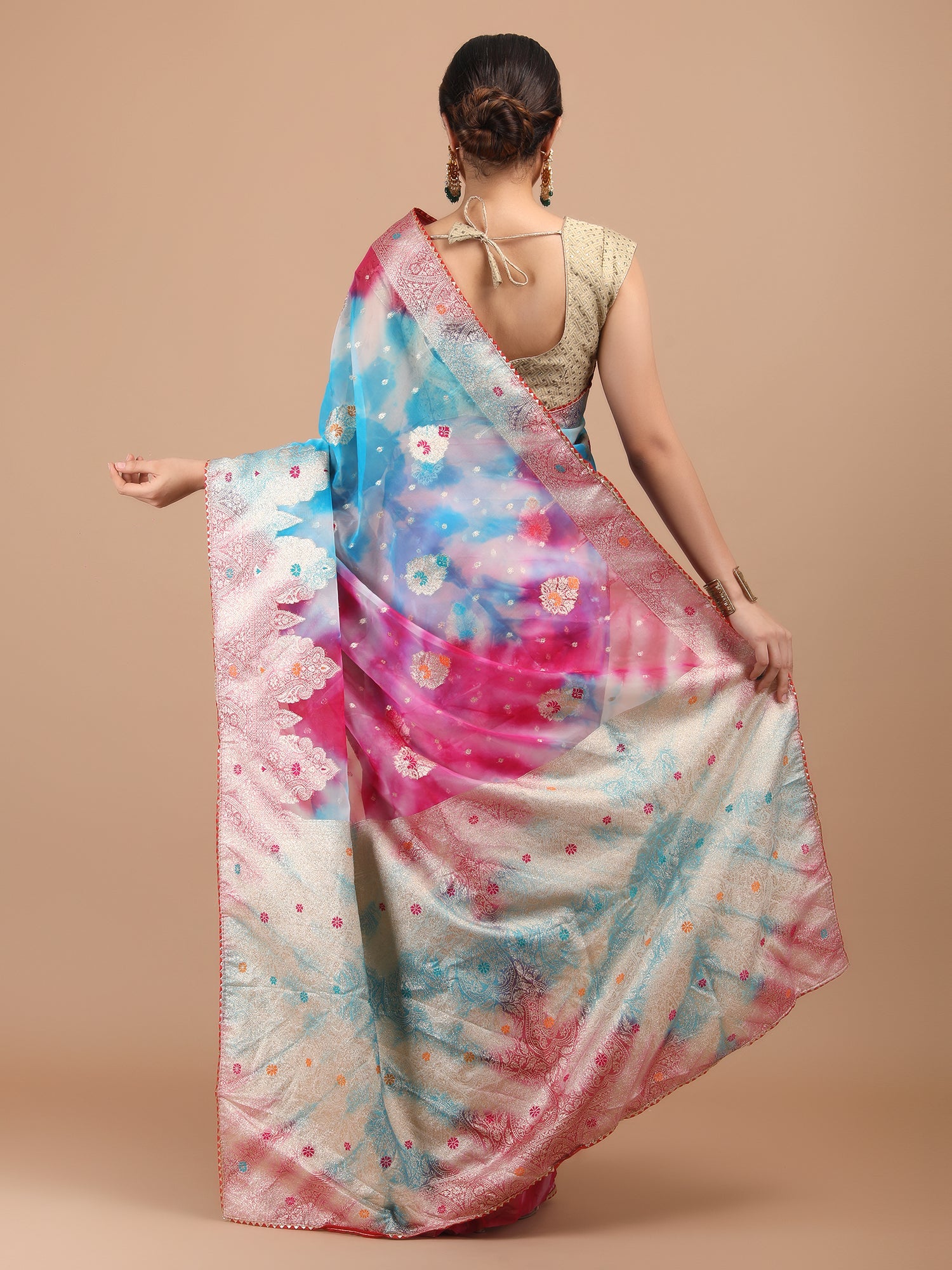 Organza Meena Booti with Border Saree