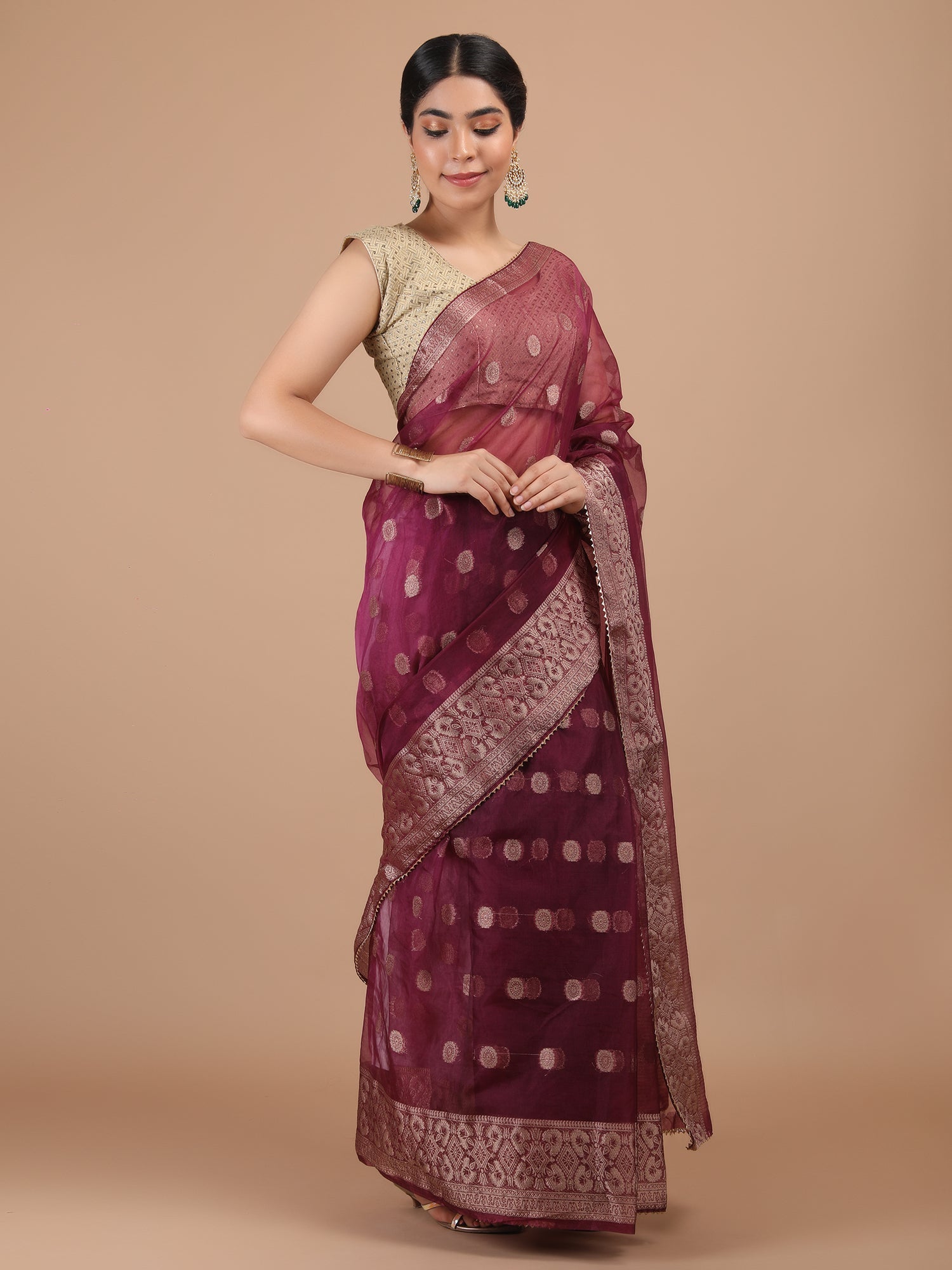Organza Booti with Border Saree